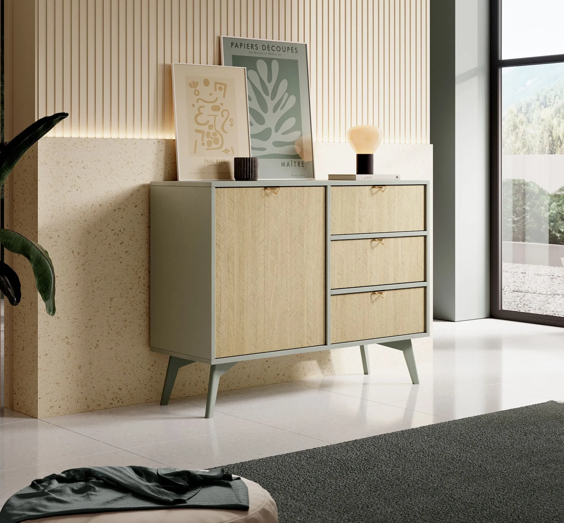 Essence - Dressoir - Groen/licht eiken - 106x38x81 cm