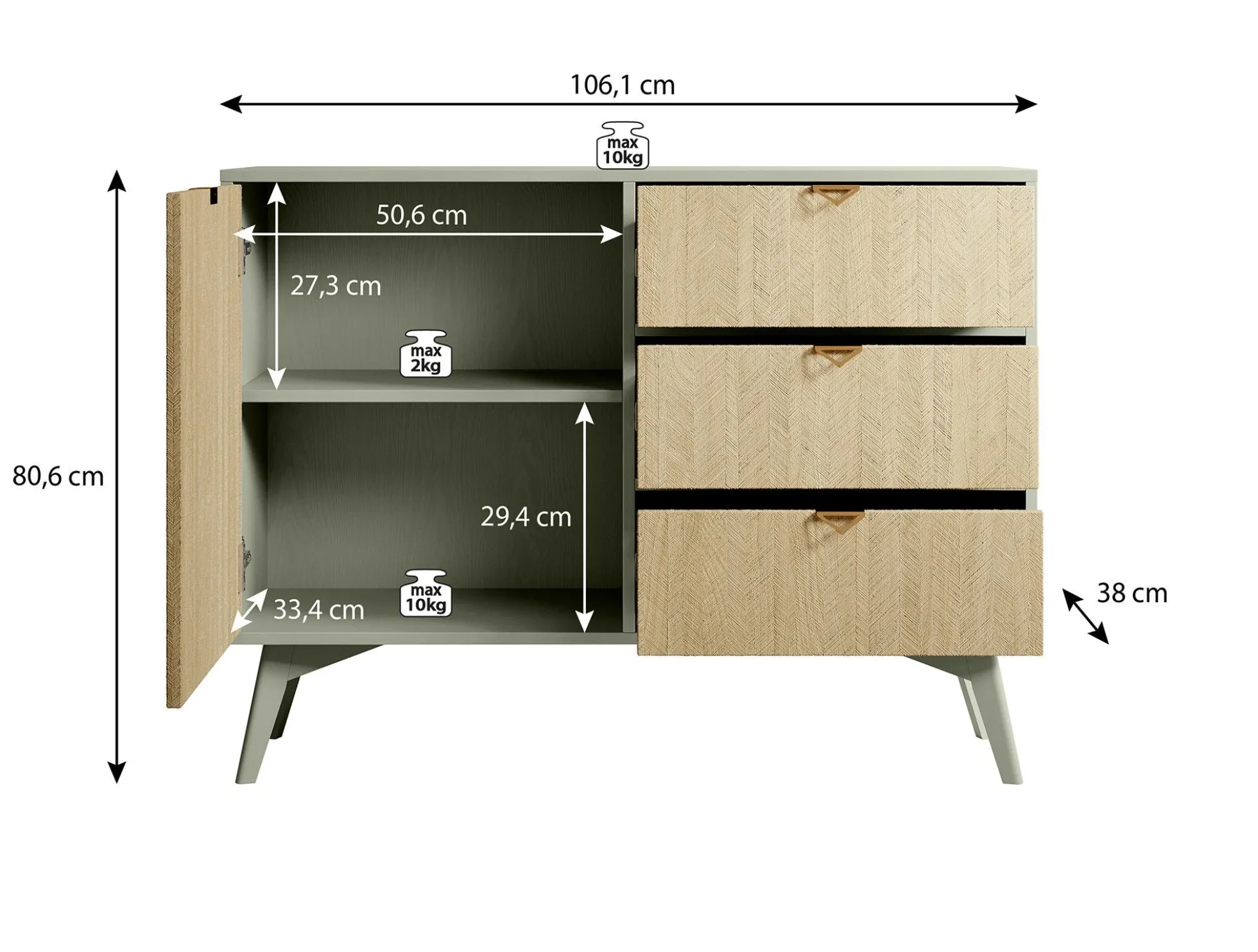 Essence - Dressoir - Groen/licht eiken - 106x38x81 cm