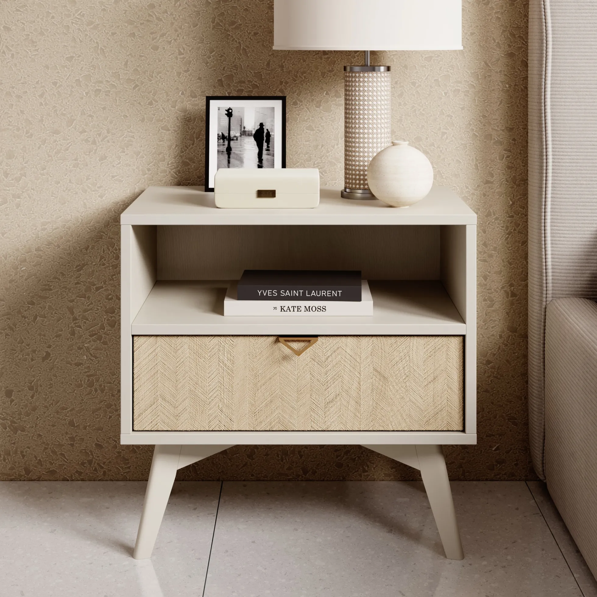 Essence - Nachtkastje - Beige/licht eiken - 54x38x54 cm