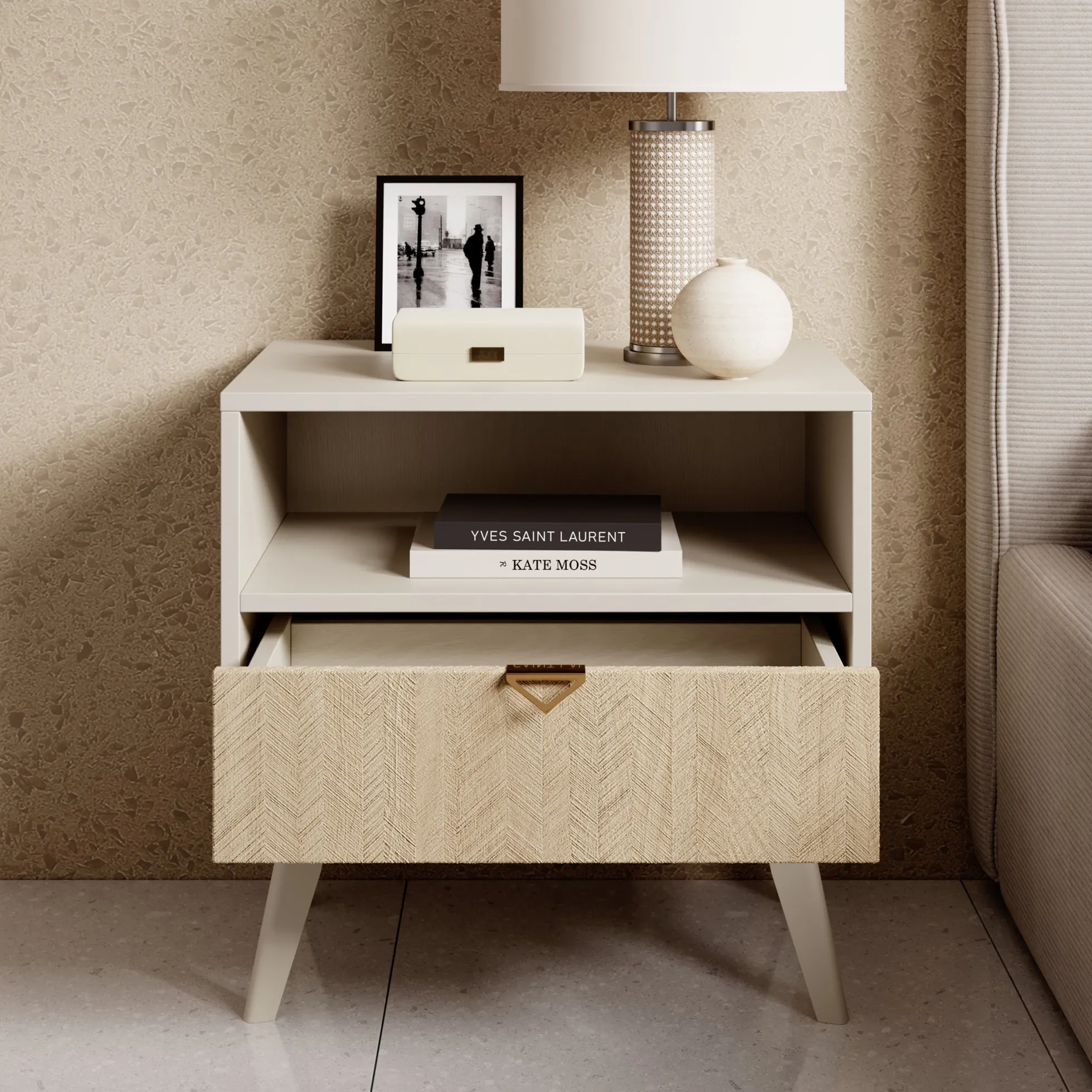Essence - Nachtkastje - Beige/licht eiken - 54x38x54 cm
