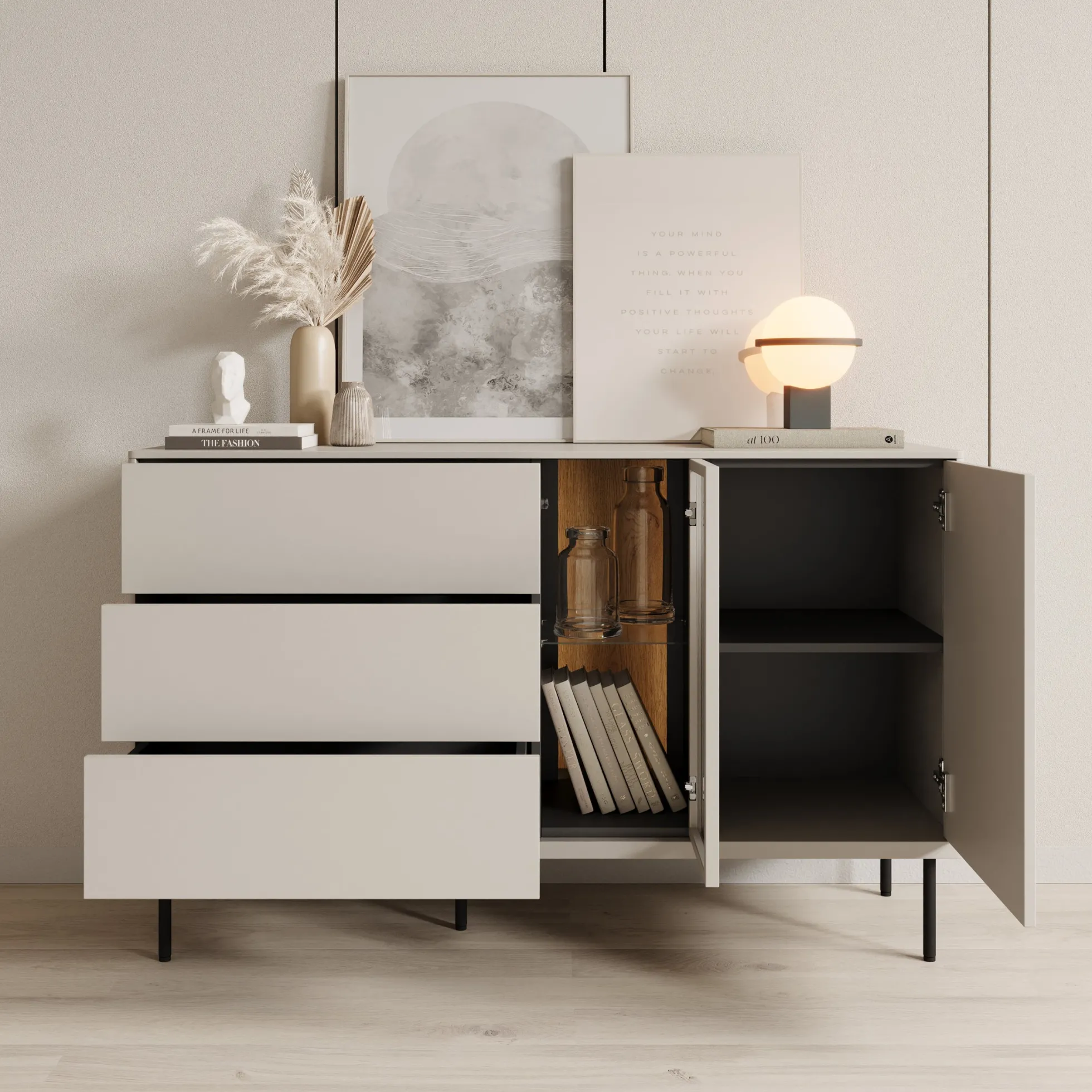 Estrella - Dressoir - Beige - 134x41x83 cm