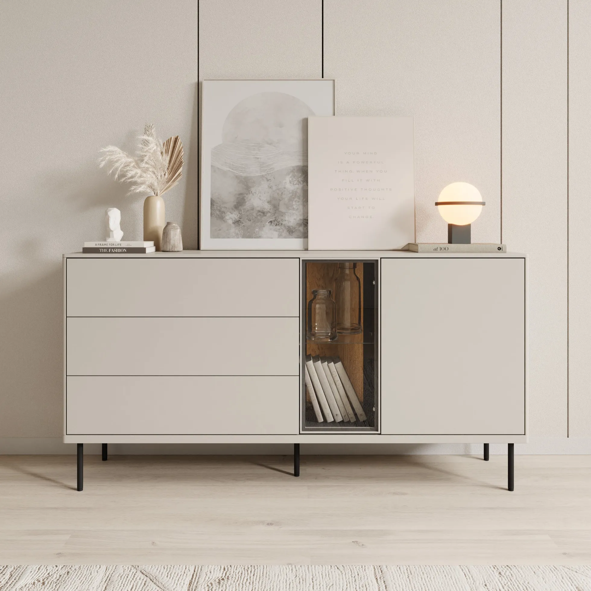Estrella - Dressoir - Beige - 161x41x83 cm