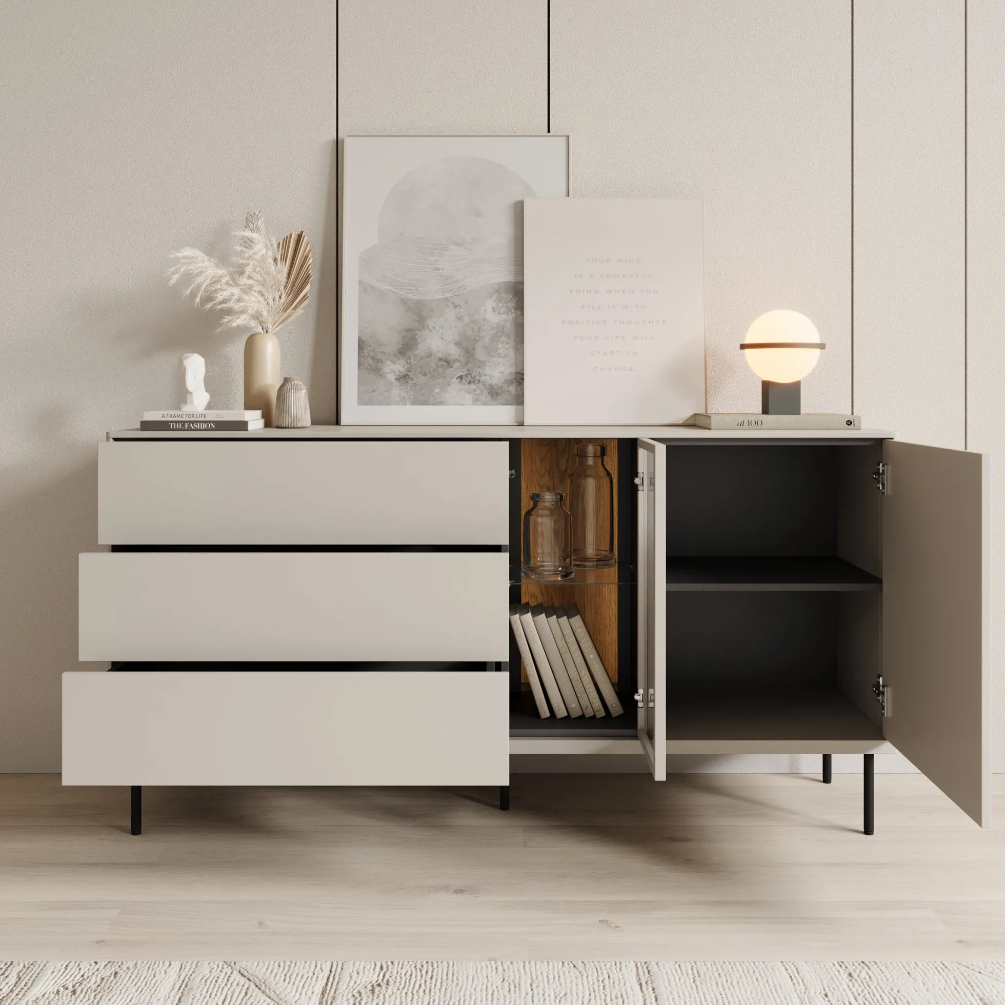 Estrella - Dressoir - Beige - 161x41x83 cm