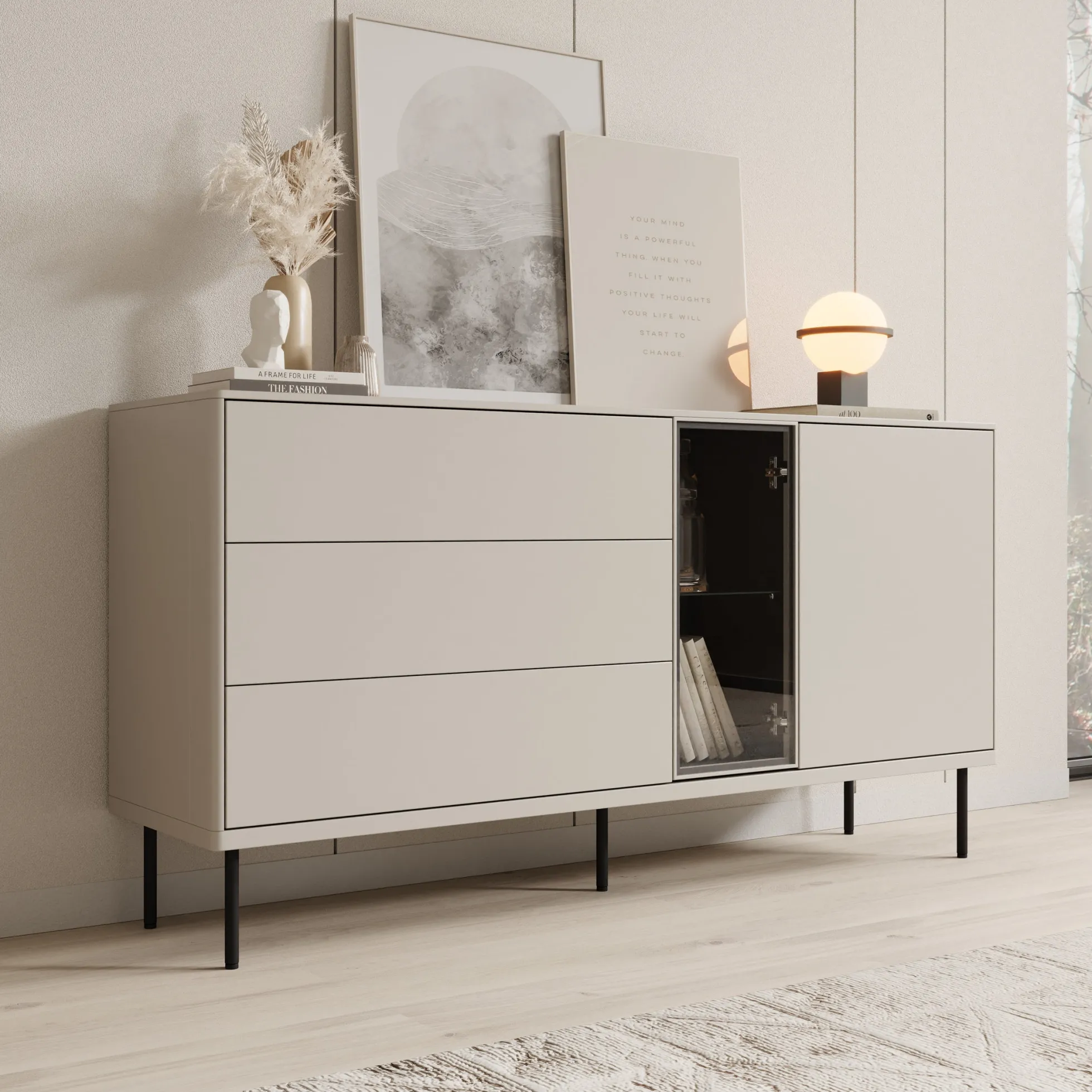 Estrella - Dressoir - Beige - 161x41x83 cm