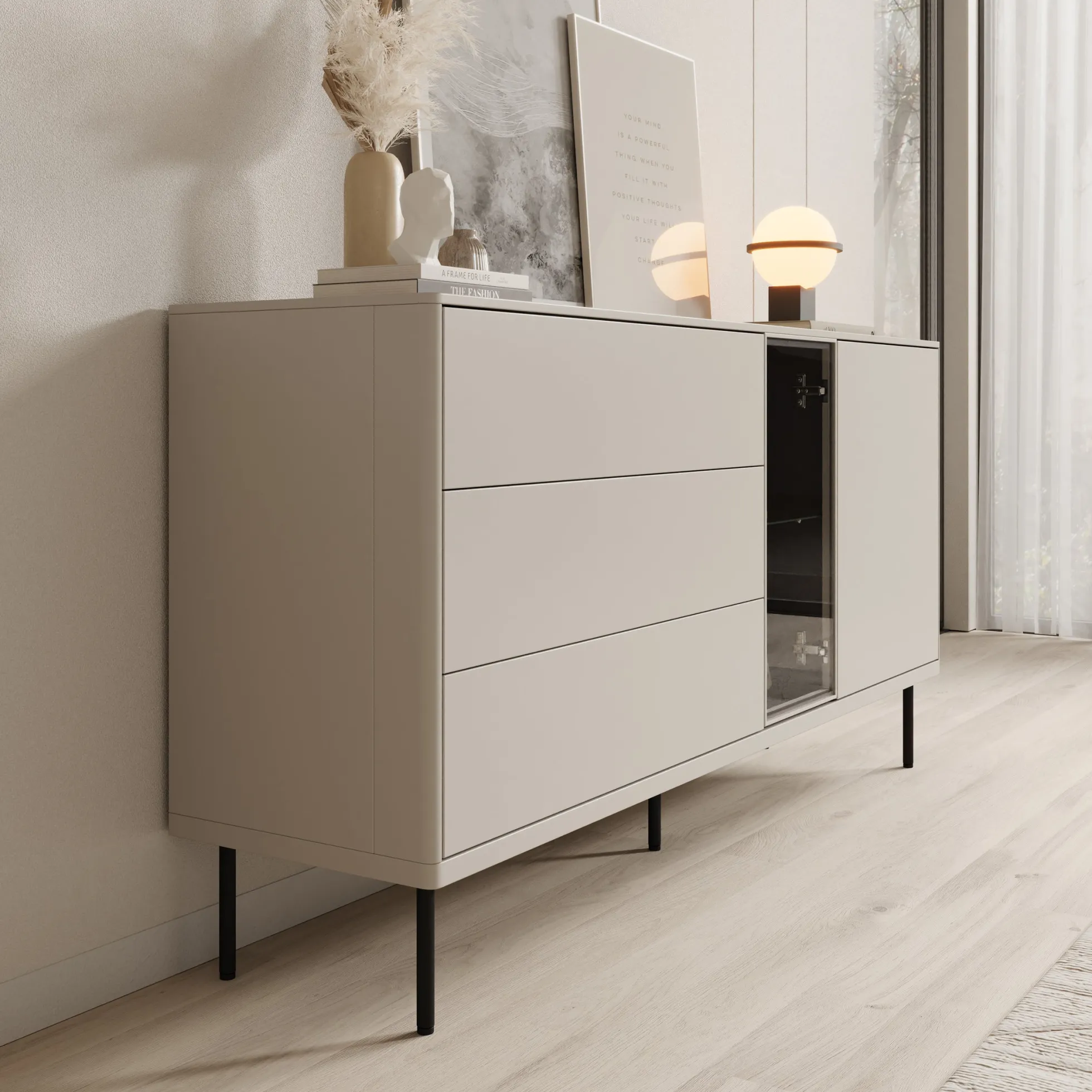 Estrella - Dressoir - Beige - 161x41x83 cm