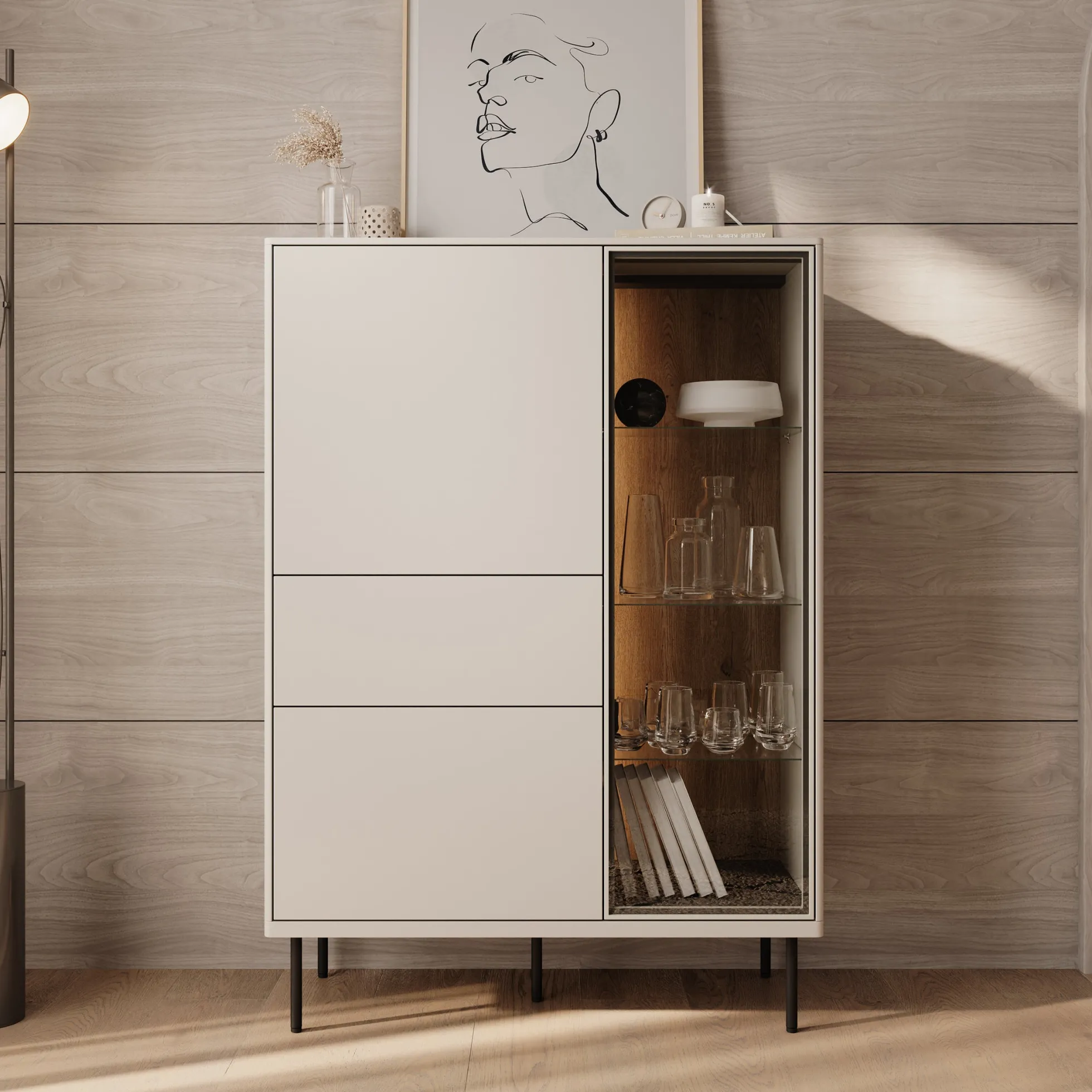 Estrella - Vitrinekast - Beige - 98x41x140 cm