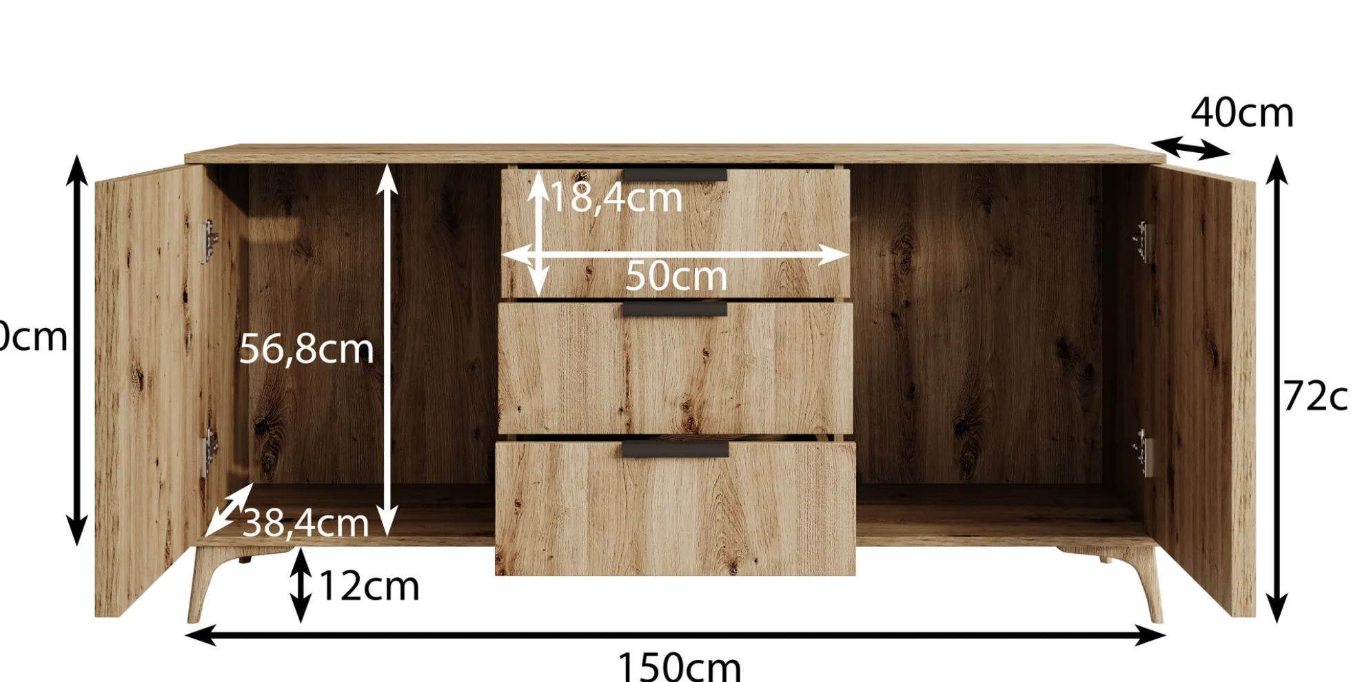 Evy - Dressoir - Eiken - 150x40x72 cm