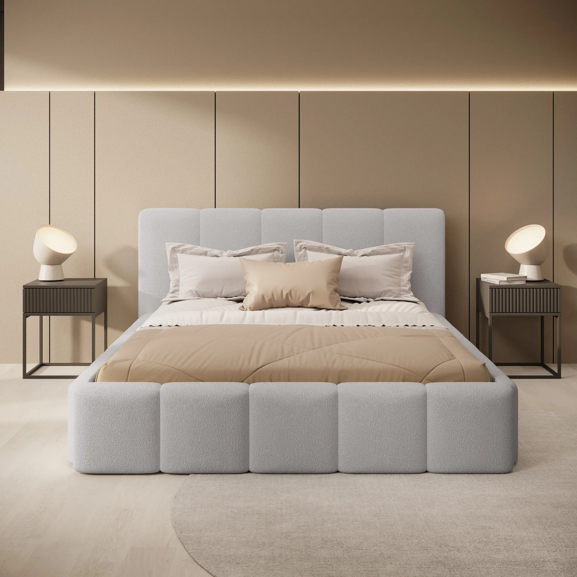 Excalibur - Tweepersoonsbed - Grijs teddystof - 160x200 cm