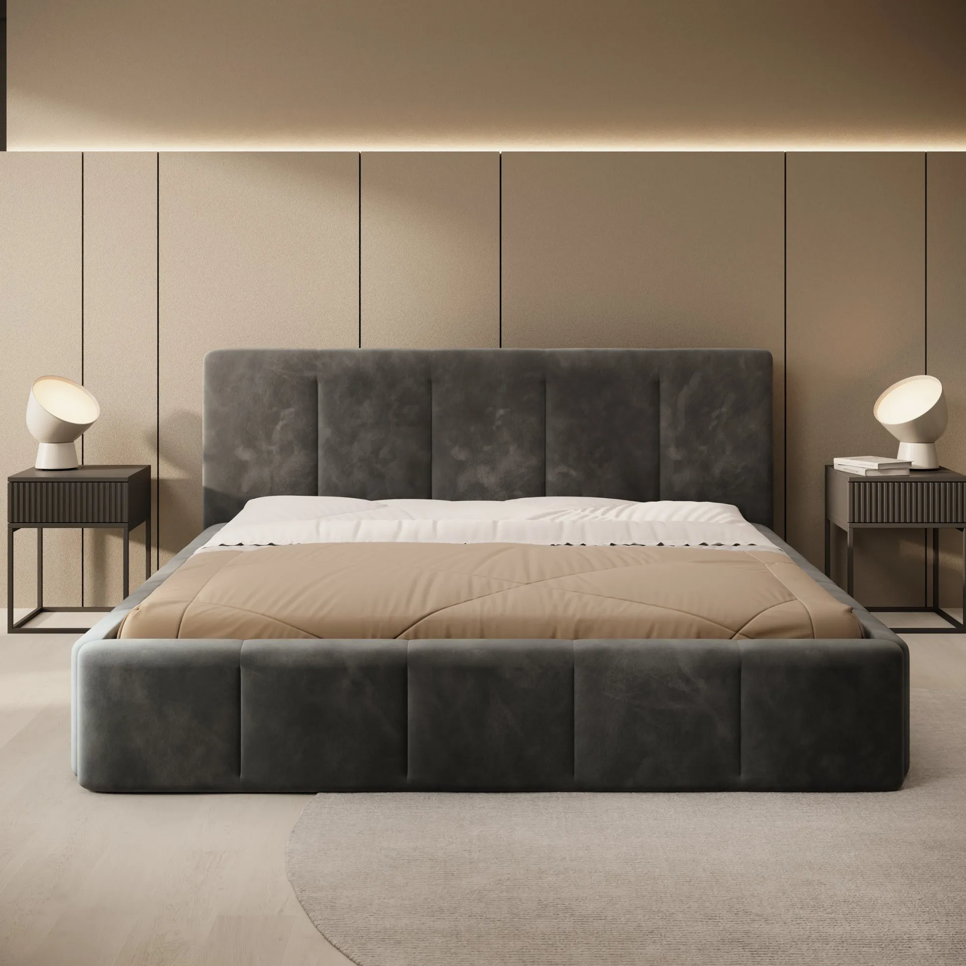 Excalibur - Tweepersoonsbed - Zwart velvet - 180x200 cm