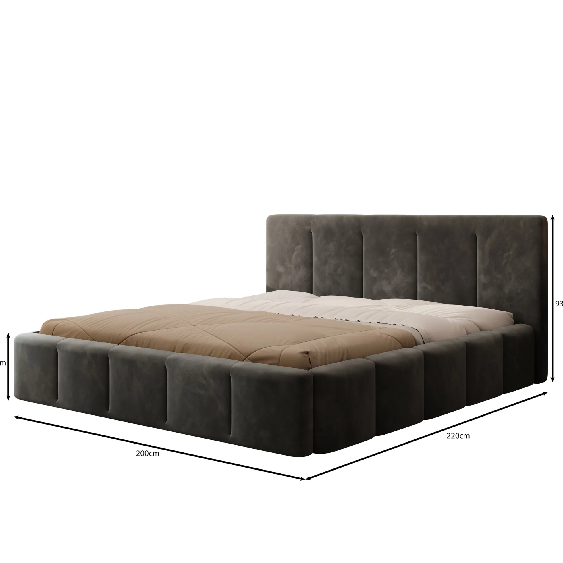 Excalibur - Tweepersoonsbed - Zwart velvet - 180x200 cm