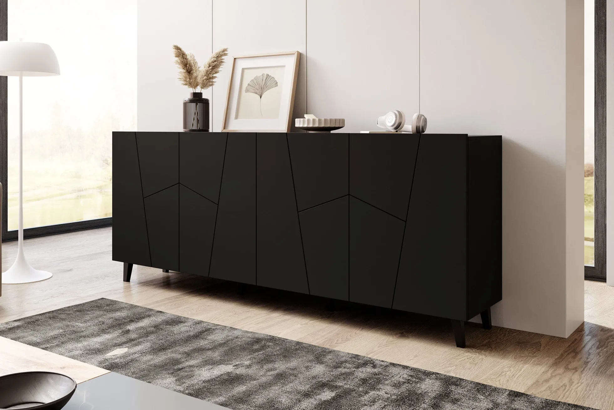 Ezer - Dressoir - Zwart - 200x40x82 cm