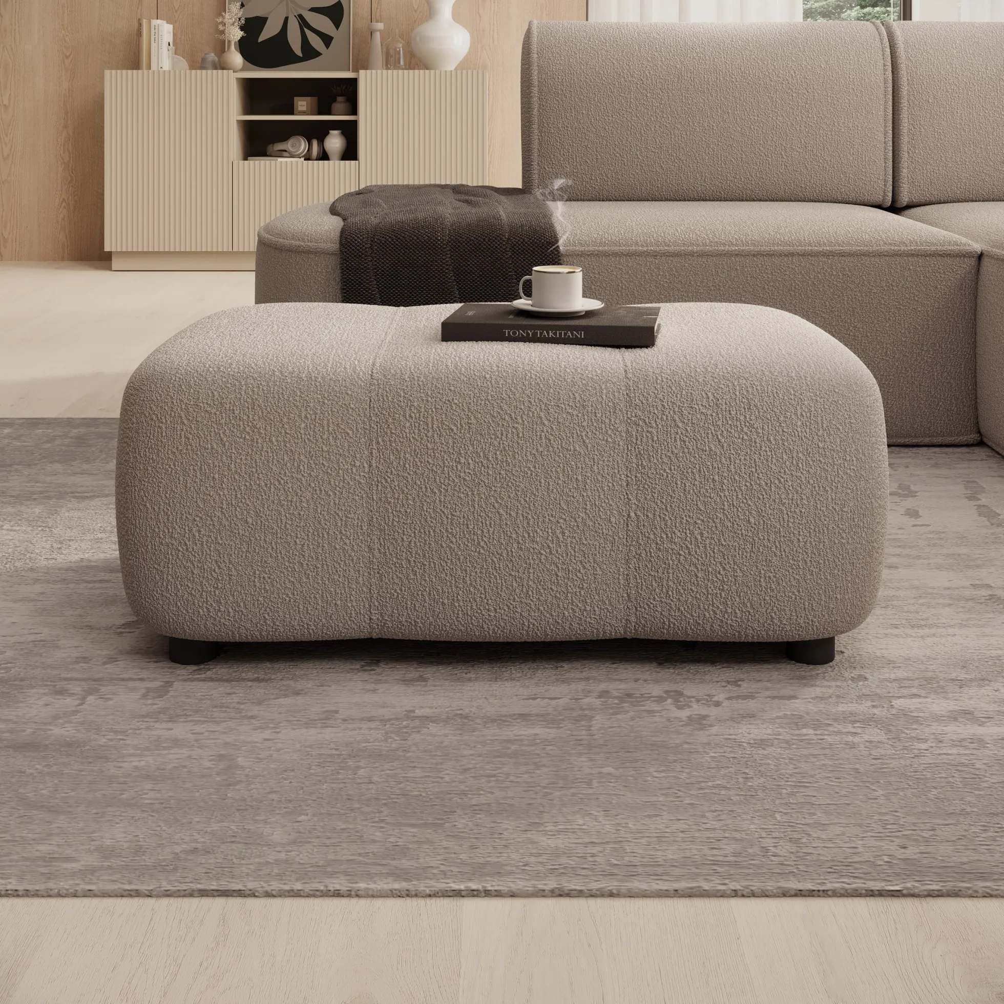 Feather - Poef - Teddystof taupe - 93x62x38 cm