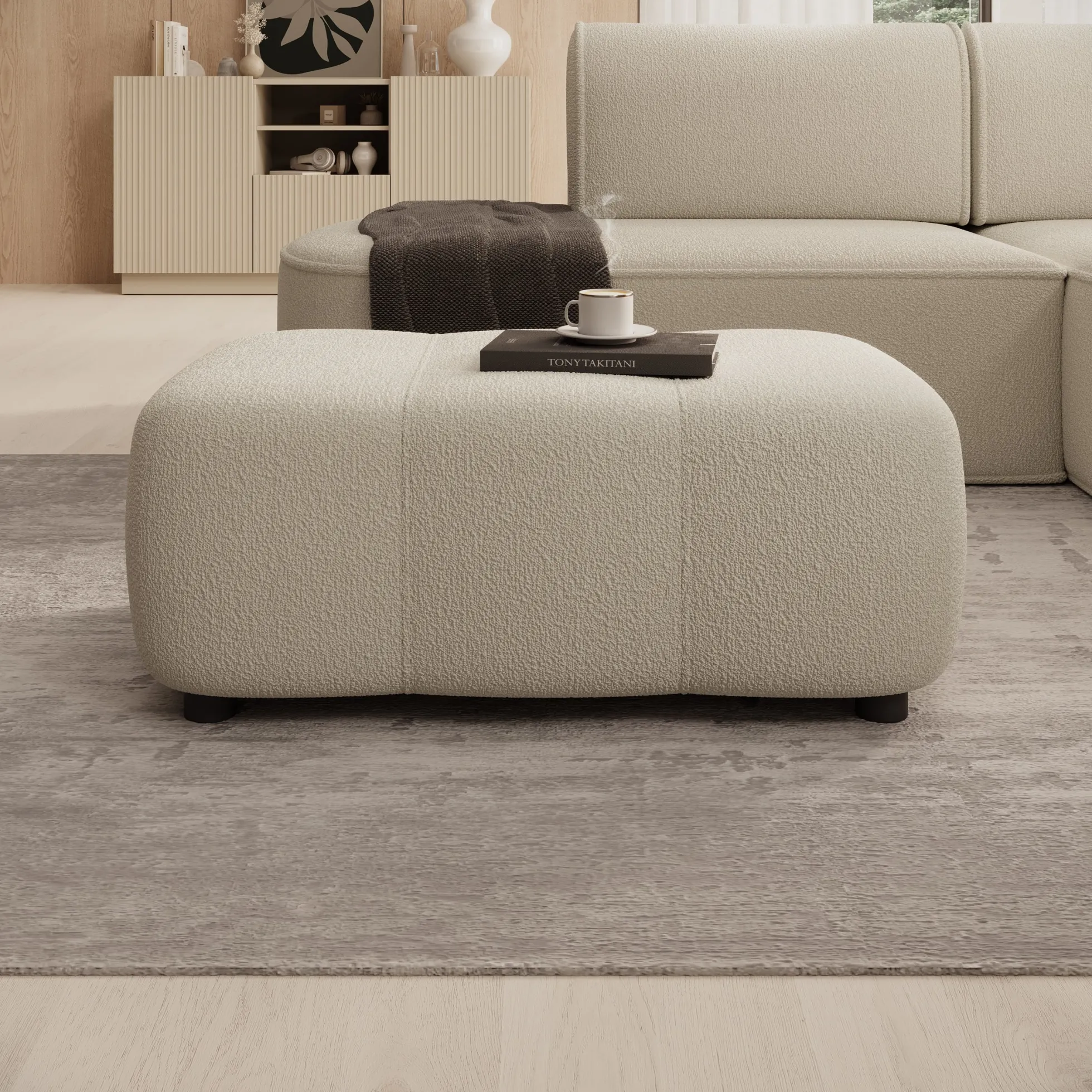 Feather - Poef - Teddystof beige - 93x62x38 cm