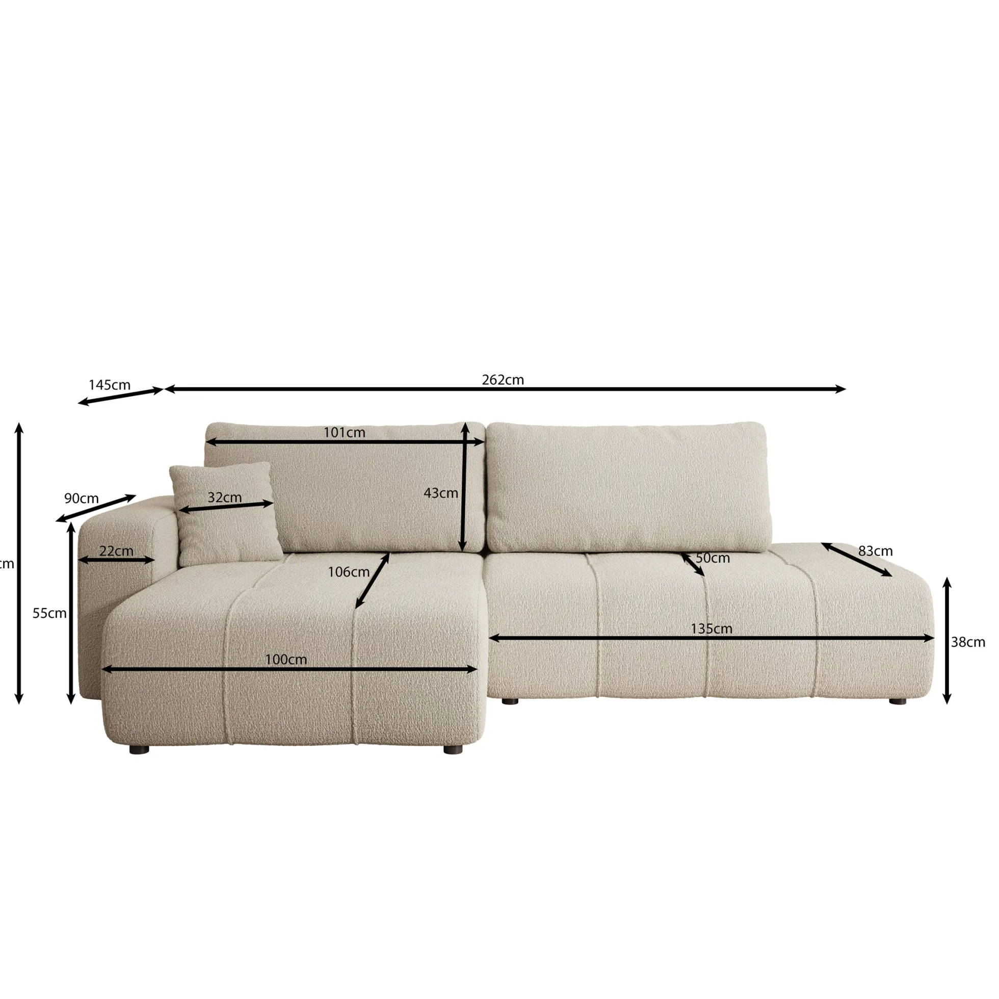 Feather L - Hoekbank - Stof zwart - Links