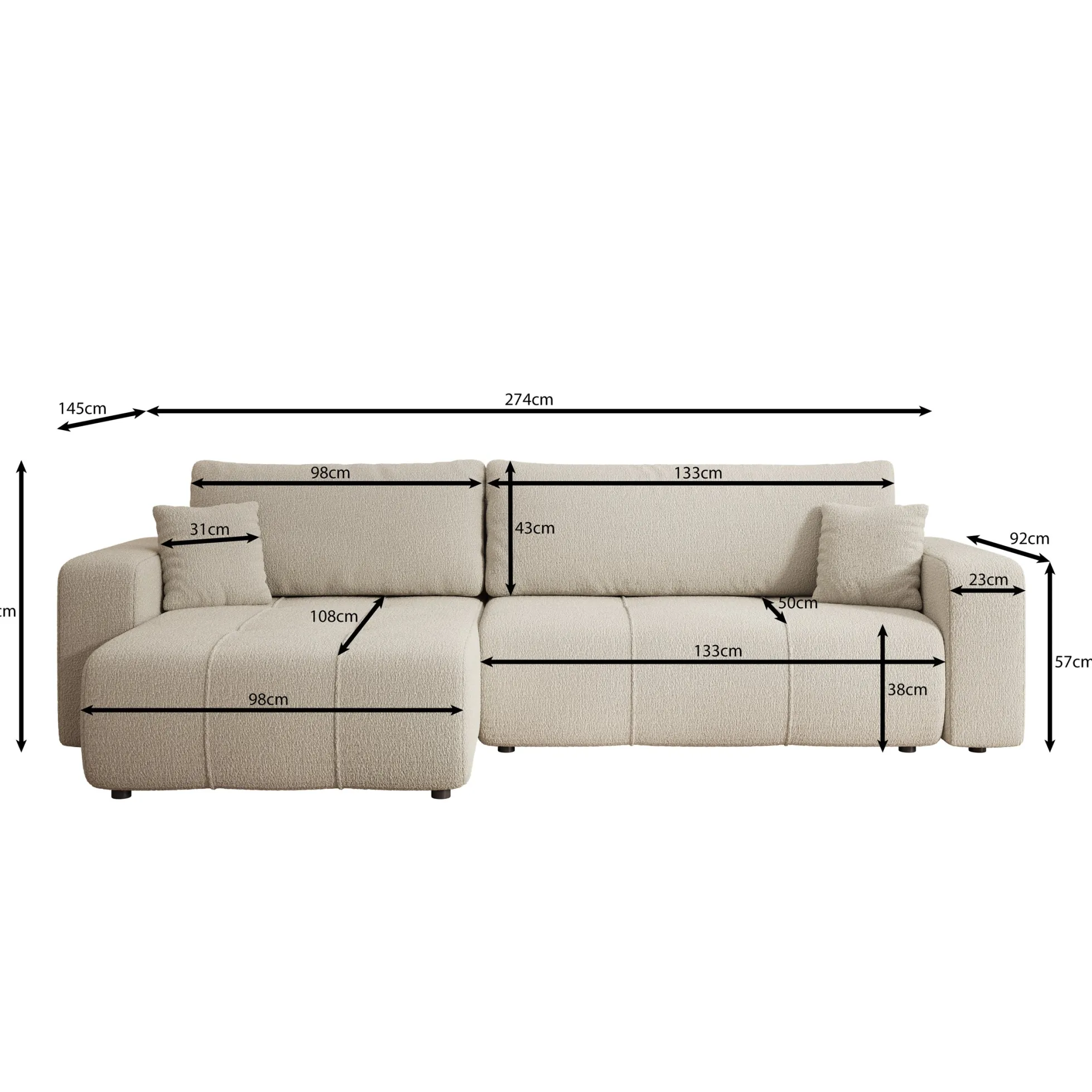 Feather Maxi - Hoekbank - Teddystof beige - Universeel