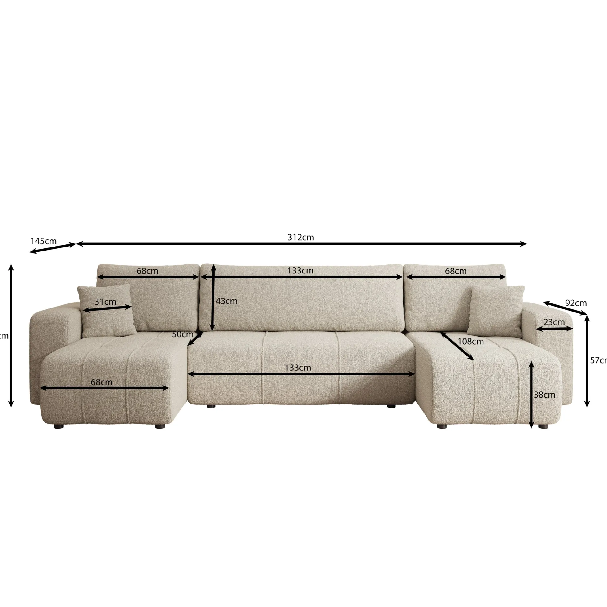 Feather U - Hoekbank - Teddystof beige - Universeel