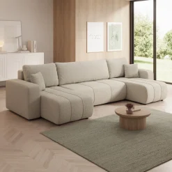 Feather U - Hoekbank - Teddystof beige - Universeel