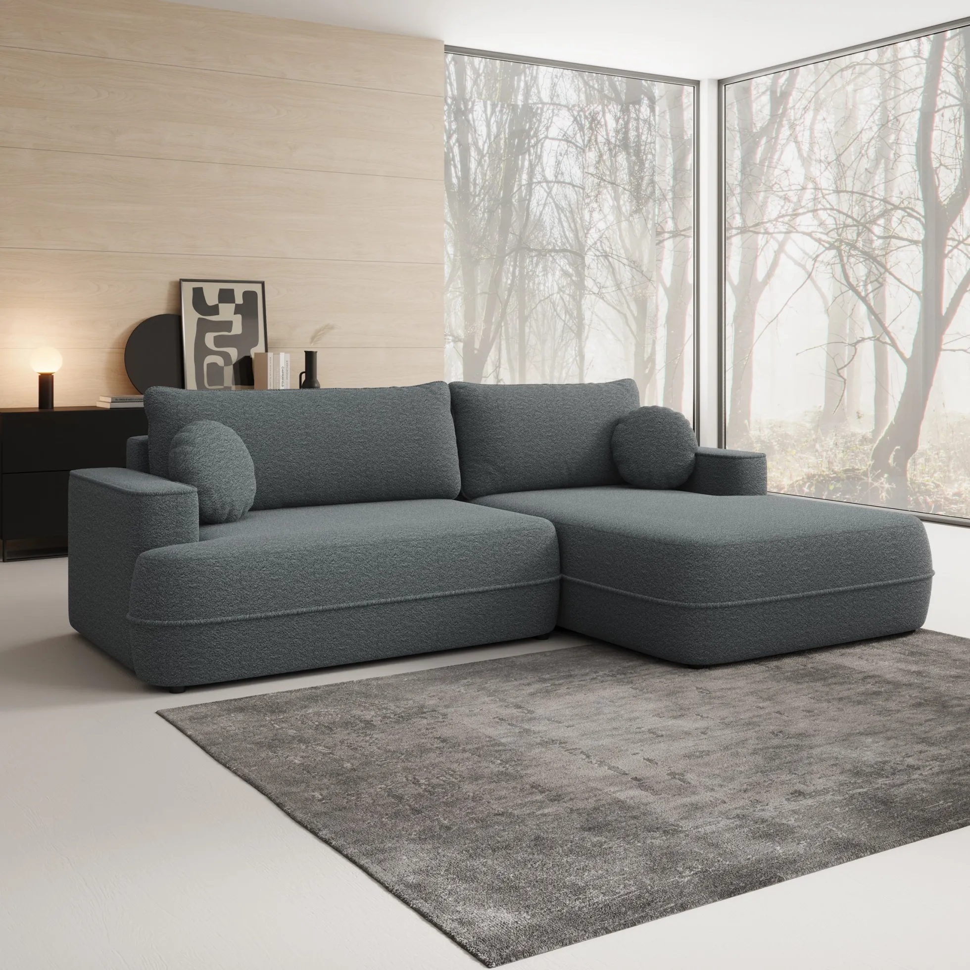 Fensa - Hoekbank 3-zits met chaise longue - Stof grijs - Rechts
