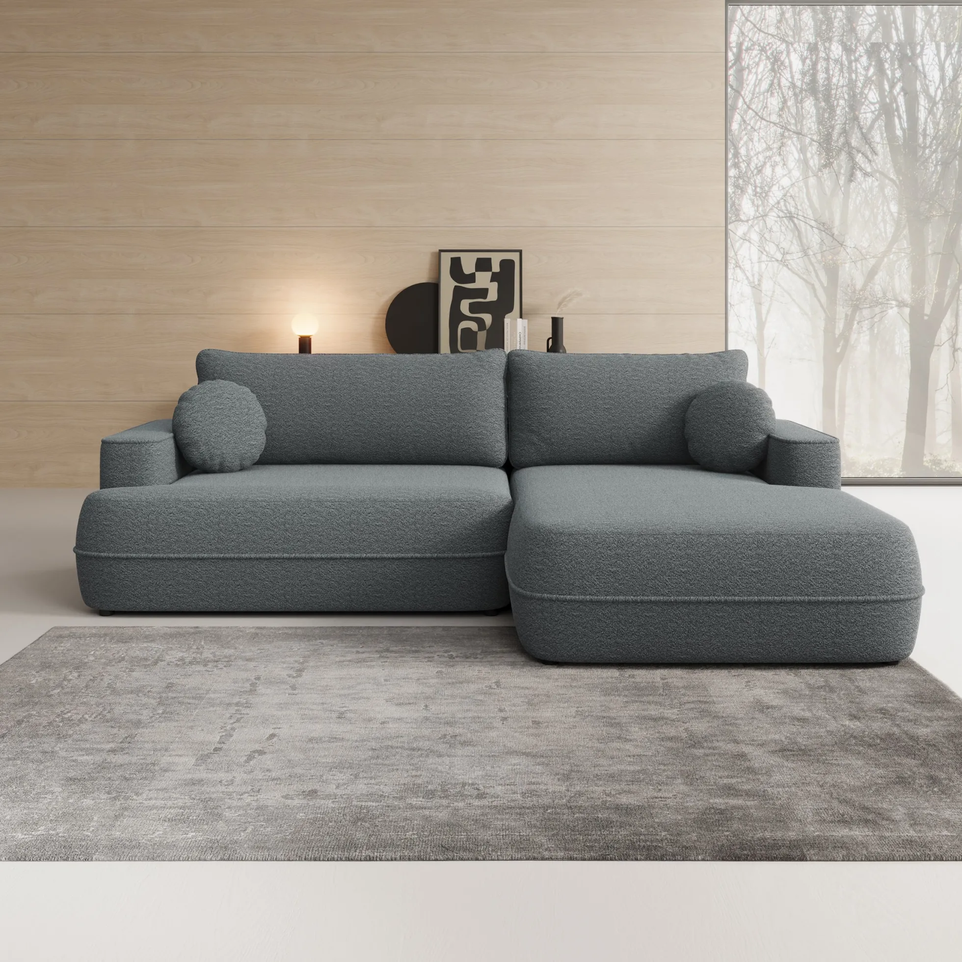 Fensa - Hoekbank 3-zits met chaise longue - Stof grijs - Rechts