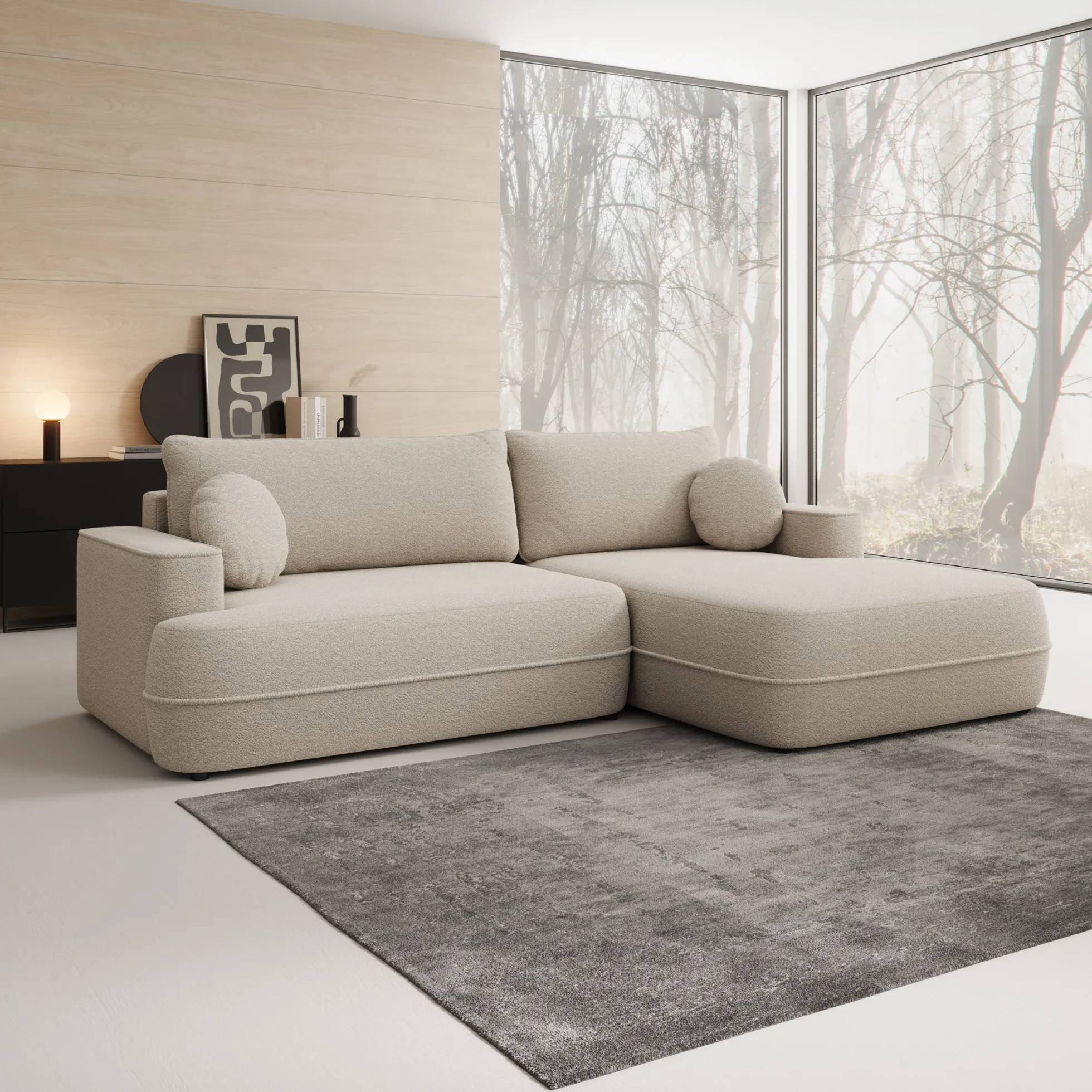 Fensa - Hoekbank 3-zits met chaise longue - Stof beige - Rechts