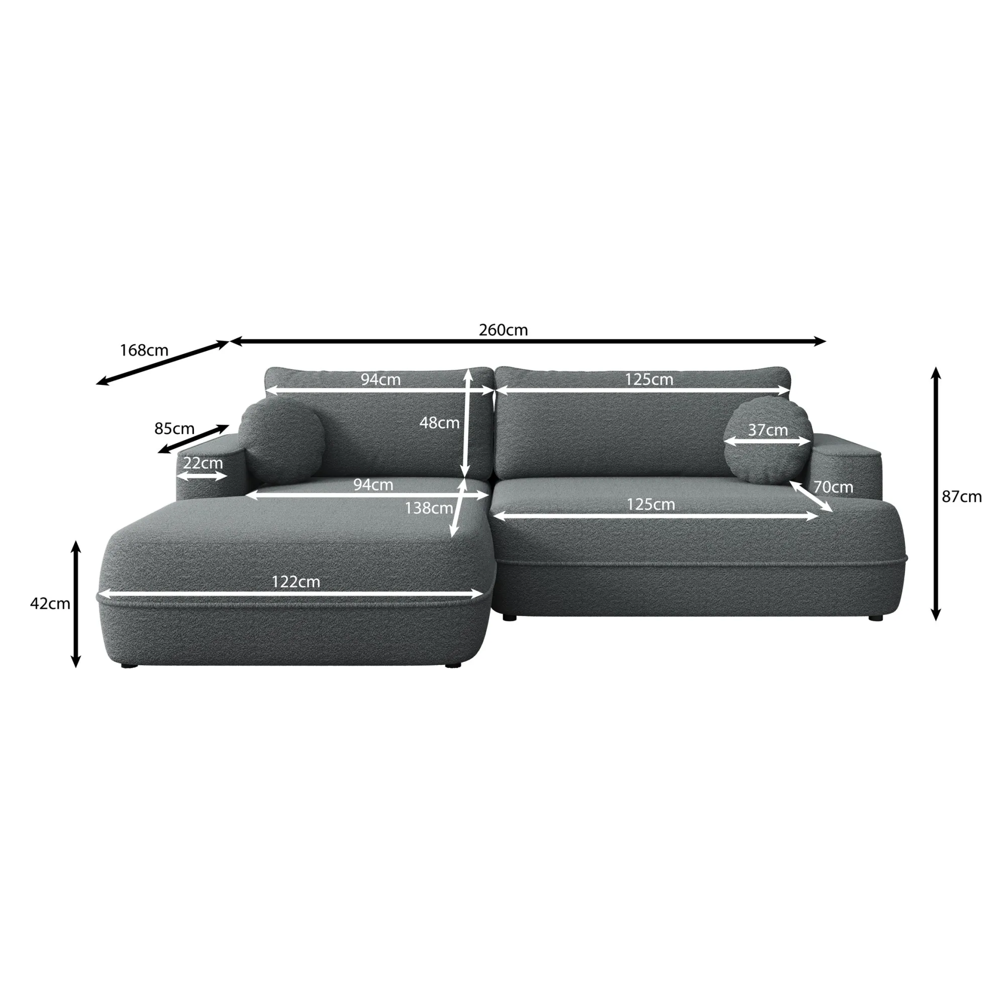 Fensa - Hoekbank 3-zits met chaise longue - Stof grijs - Links
