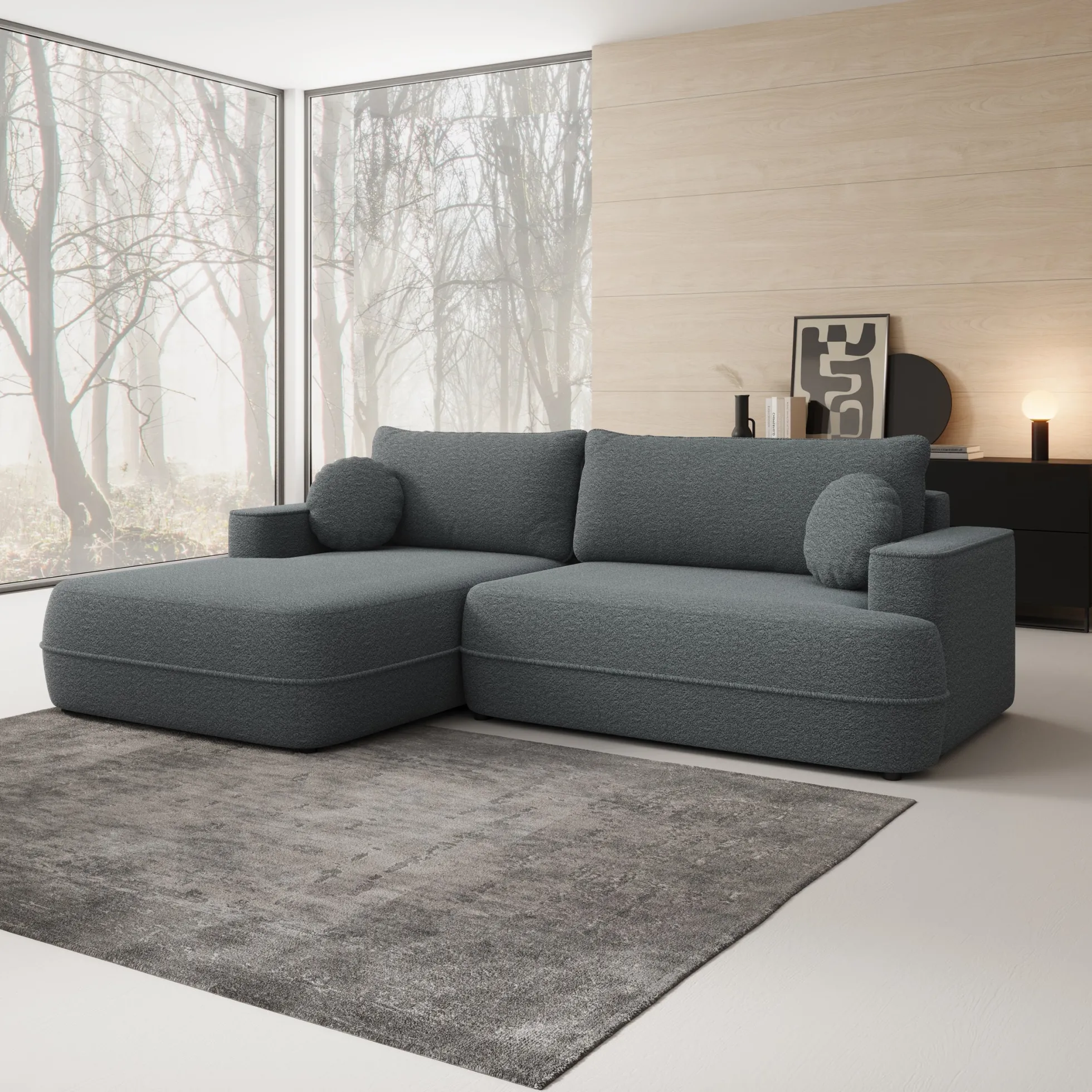 Fensa - Hoekbank 3-zits met chaise longue - Stof grijs - Links