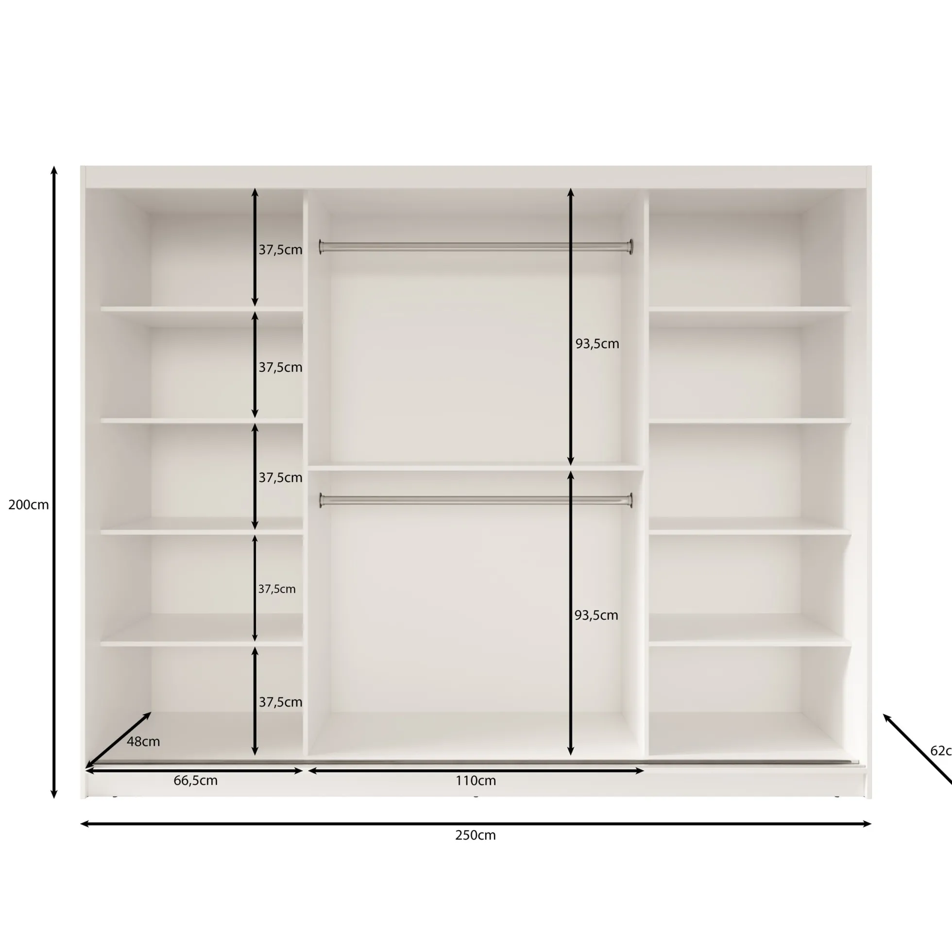 Fessaro - Kledingkast - Wit - 250x62x200 cm
