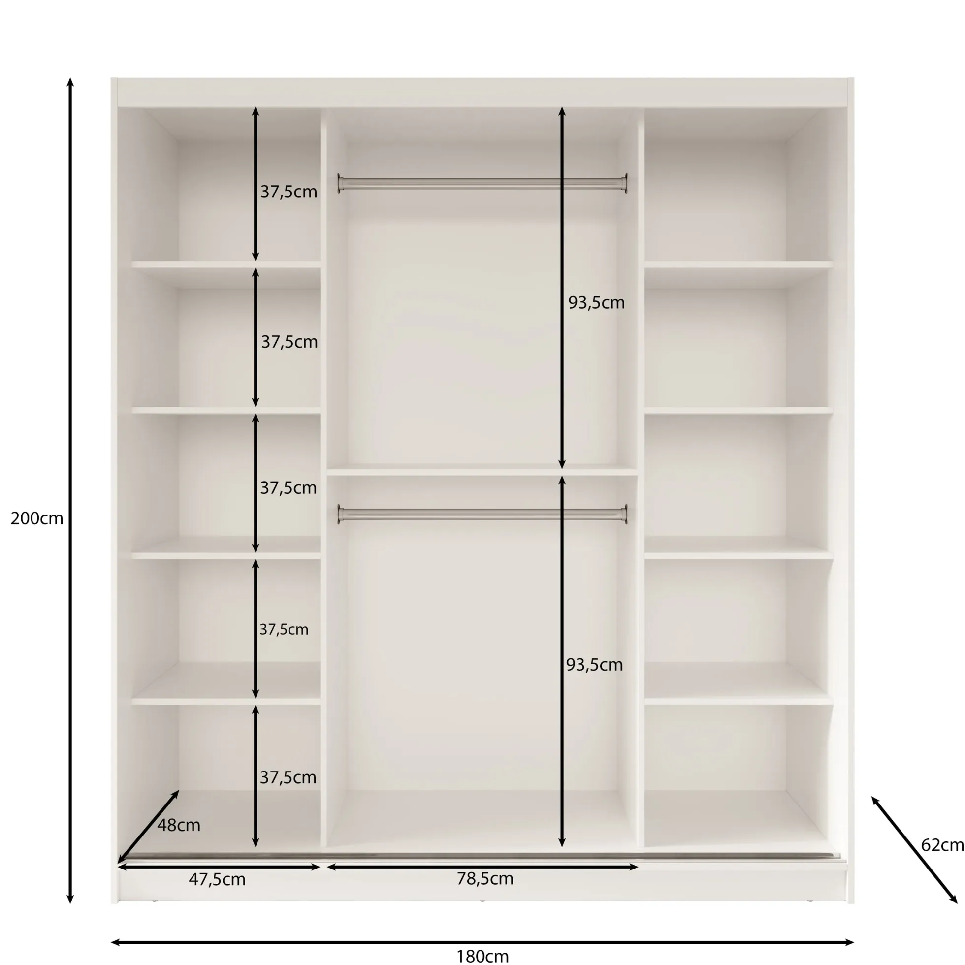 Fessaro - Kledingkast - Wit - 180x62x200 cm