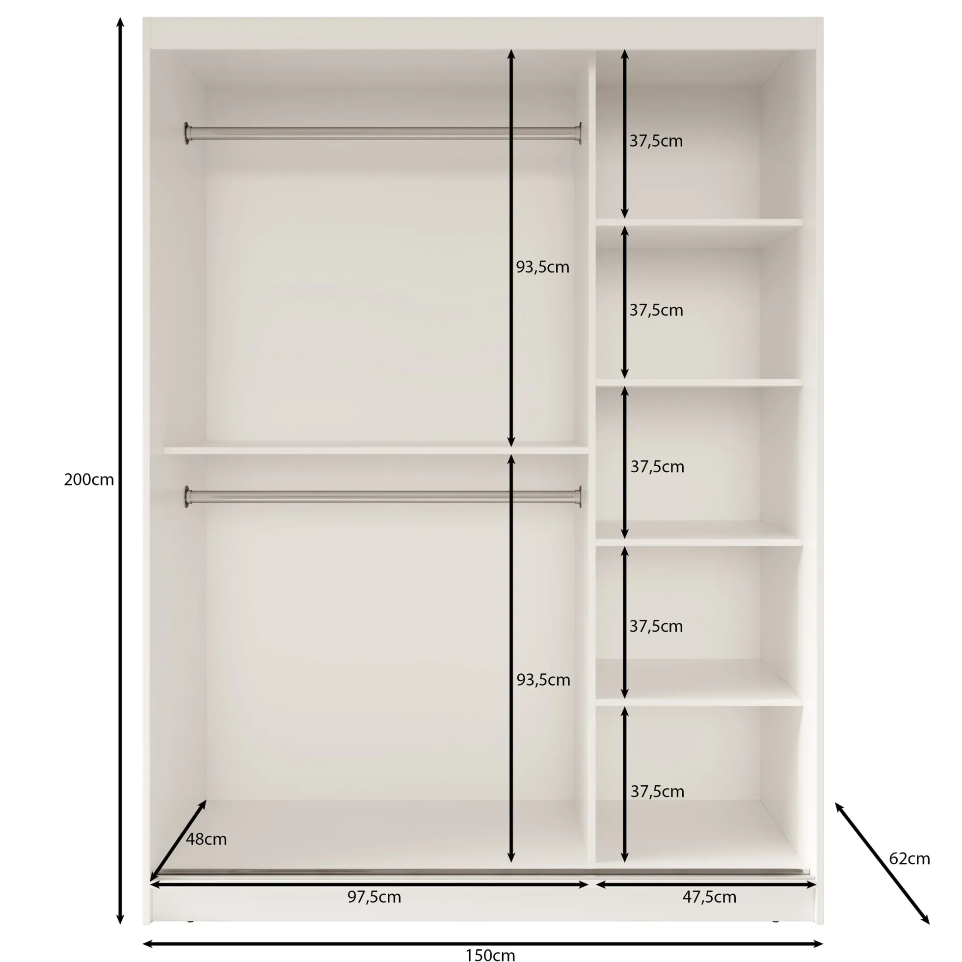 Fessaro - Kledingkast - Wit - 150x62x200 cm