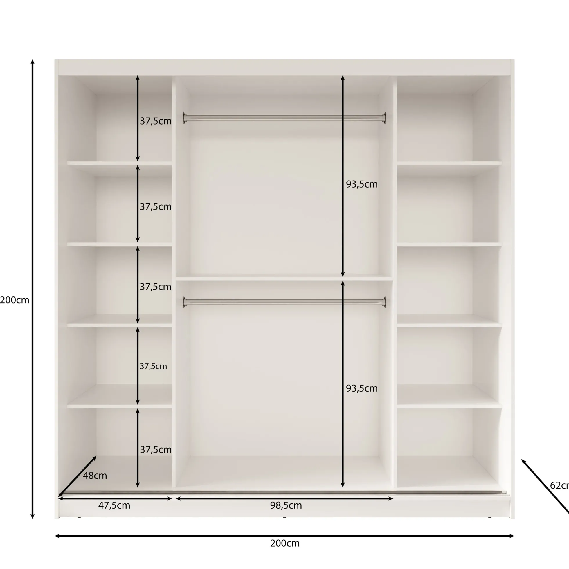 Fessaro - Kledingkast - Wit - 200x62x200 cm