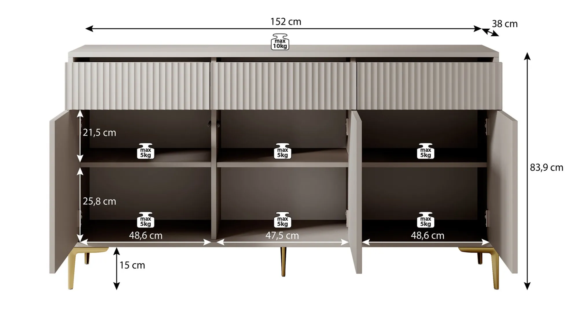 Five - Dressoir - Beige - 152x38x84 cm
