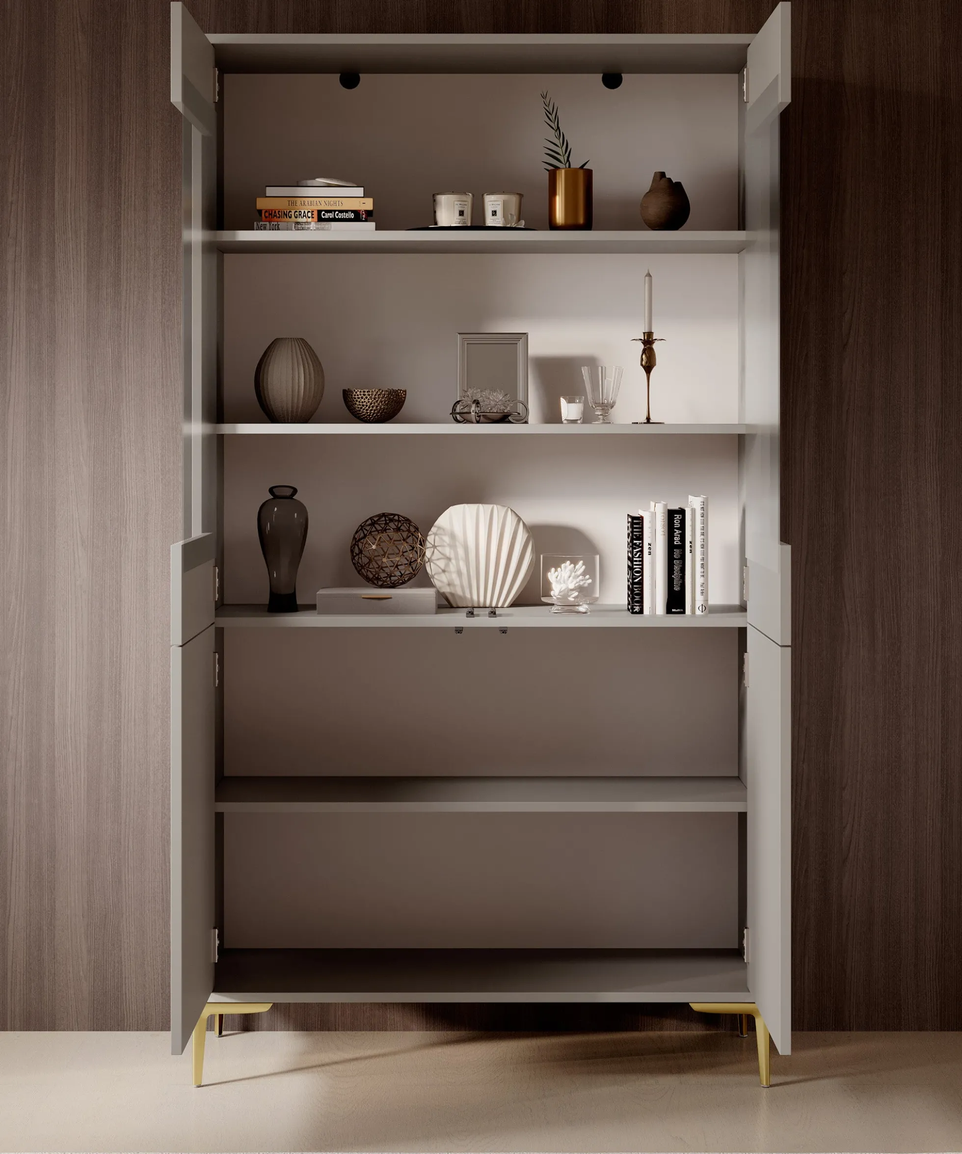 Five - Vitrinekast - Beige - 103x38x187 cm