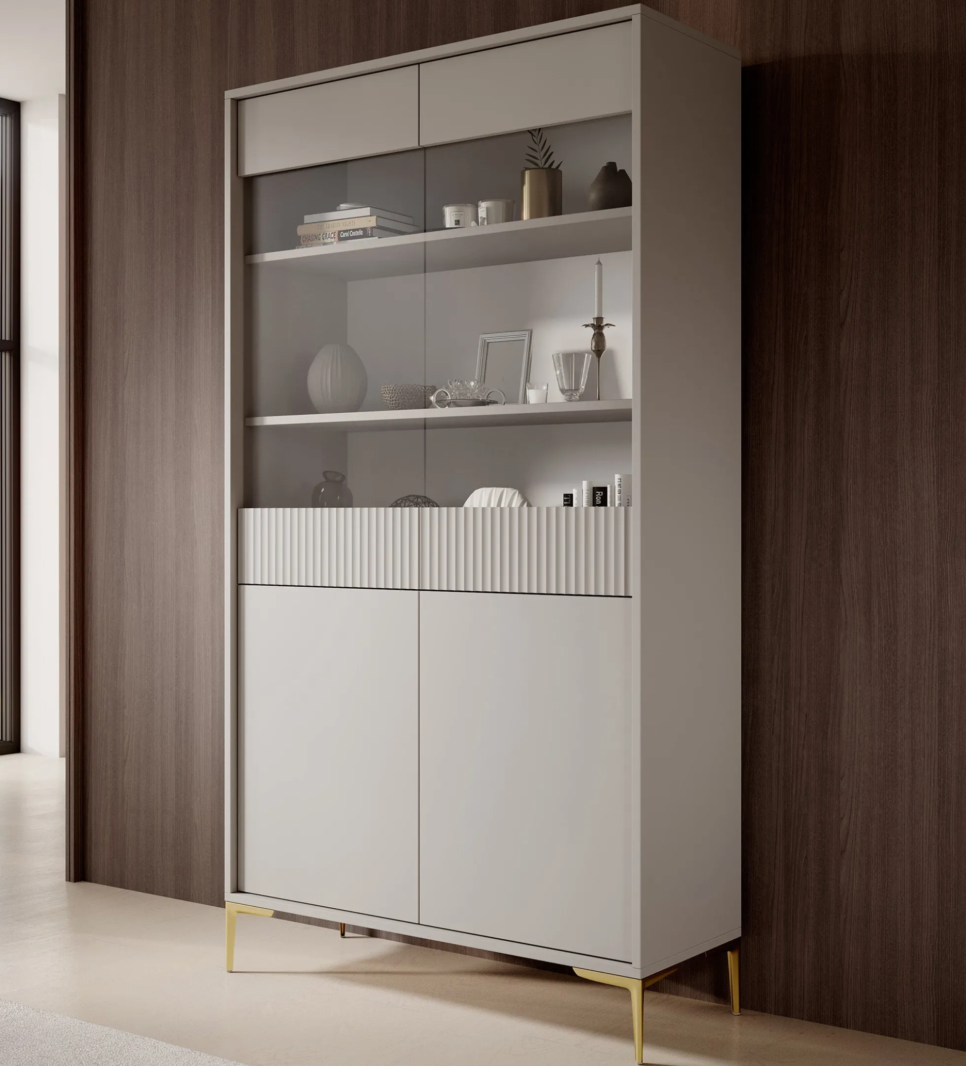 Five - Vitrinekast - Beige - 103x38x187 cm