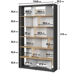 Flamingo - Boekenkast - Eiken/grijs - 125x33x210 cm