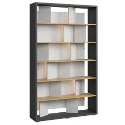 Flamingo - Boekenkast - Eiken/grijs - 125x33x210 cm