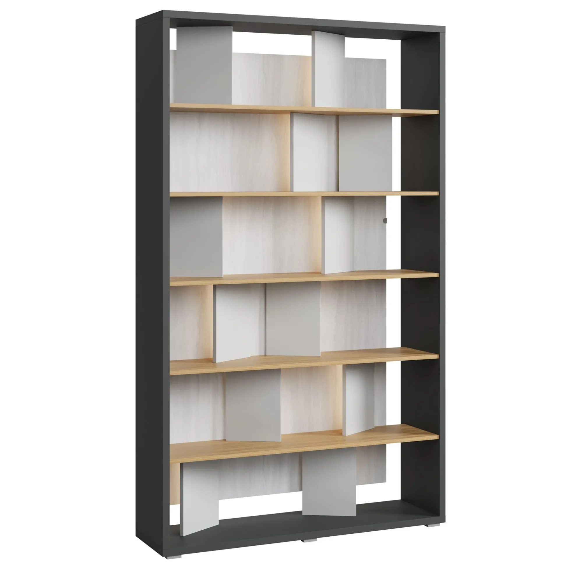 Flamingo - Boekenkast - Eiken/grijs - 125x33x210 cm