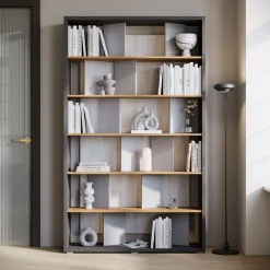 Flamingo - Boekenkast - Eiken/grijs - 125x33x210 cm