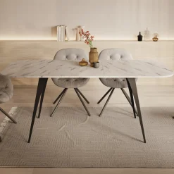 Flix - Eetkamertafel - Wit marmerlook - Uitschuifbaar - 160x90x76 cm