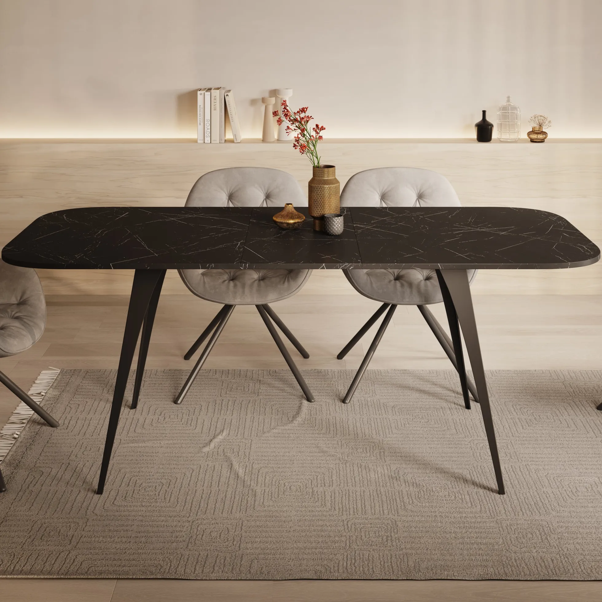Flix - Eetkamertafel - Zwart marmerlook - Uitschuifbaar - 160x90x76 cm