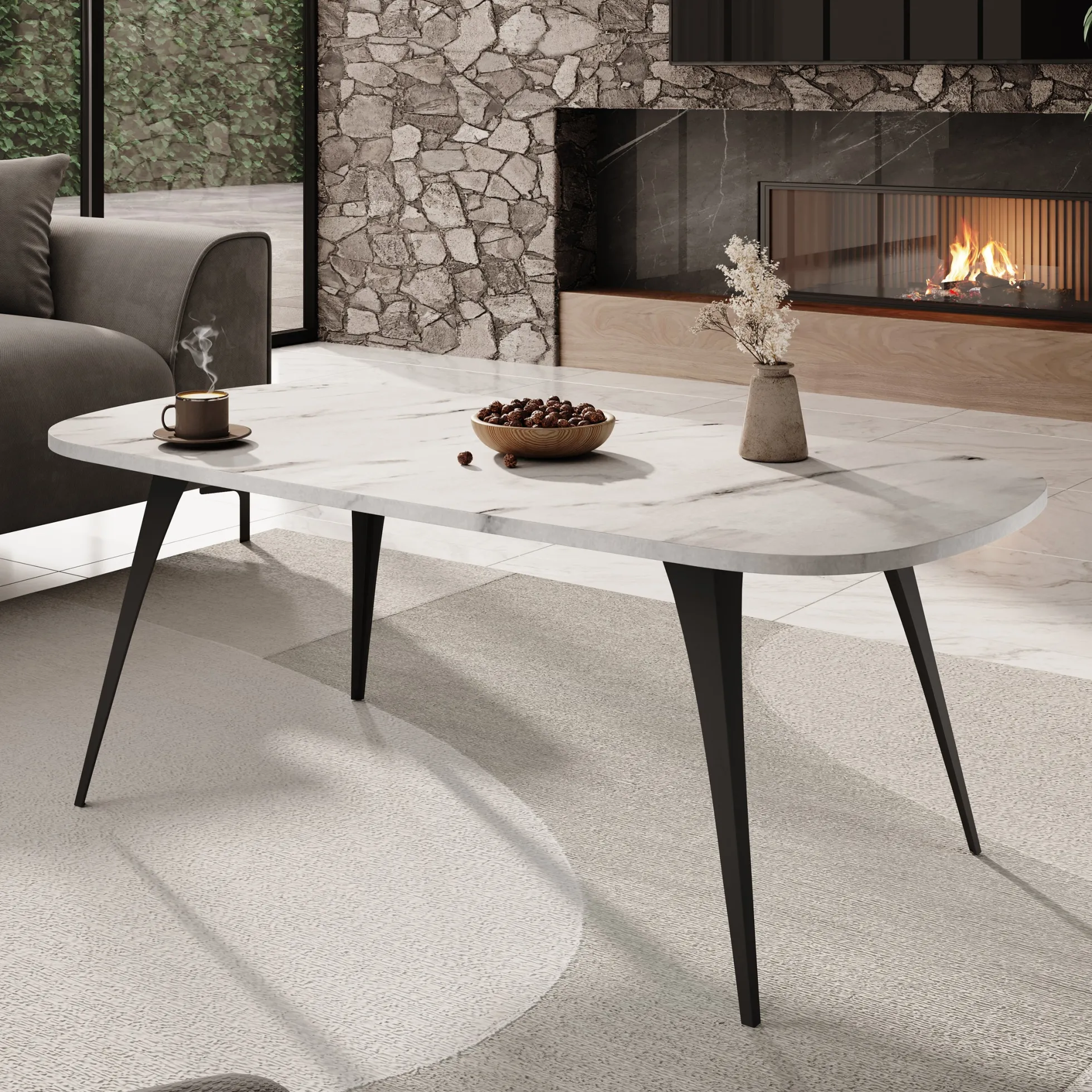 Flix - Salontafel - Wit marmerlook - 120x60x45 cm