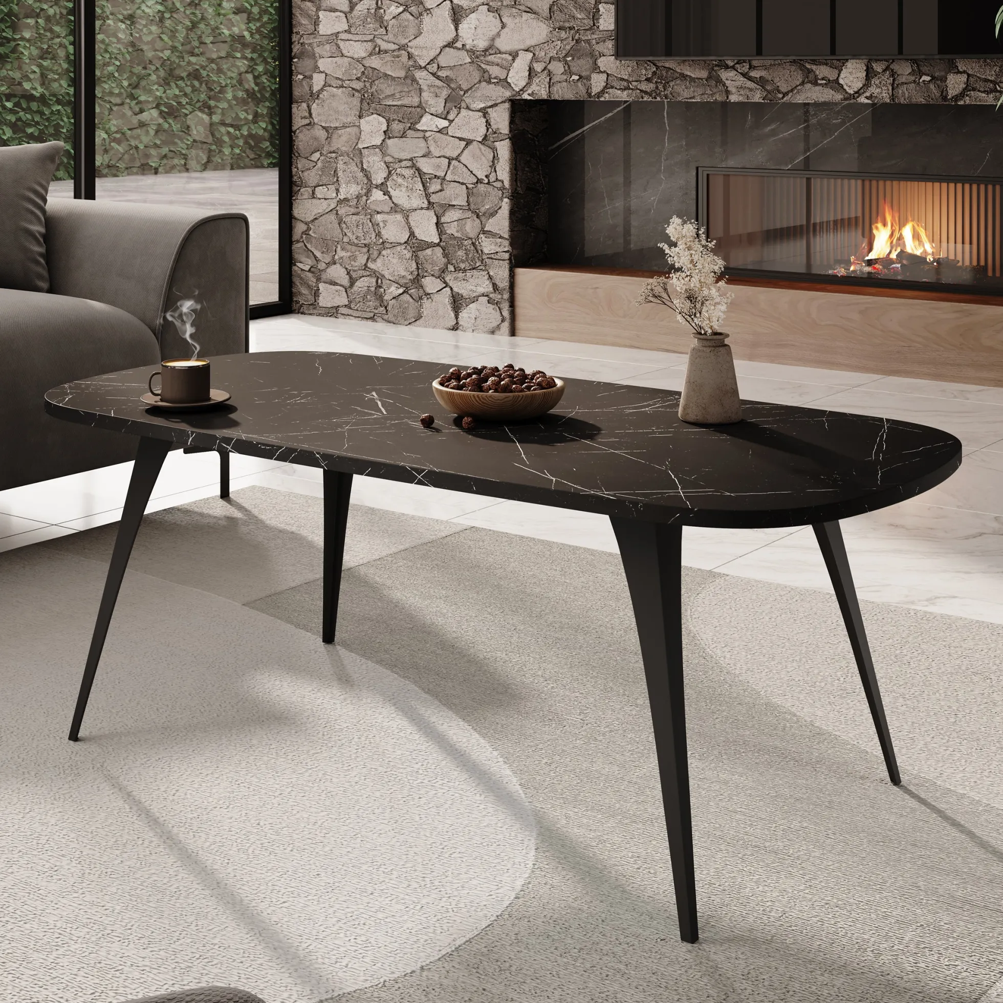 Flix - Salontafel - Zwart marmerlook - 120x60x45 cm