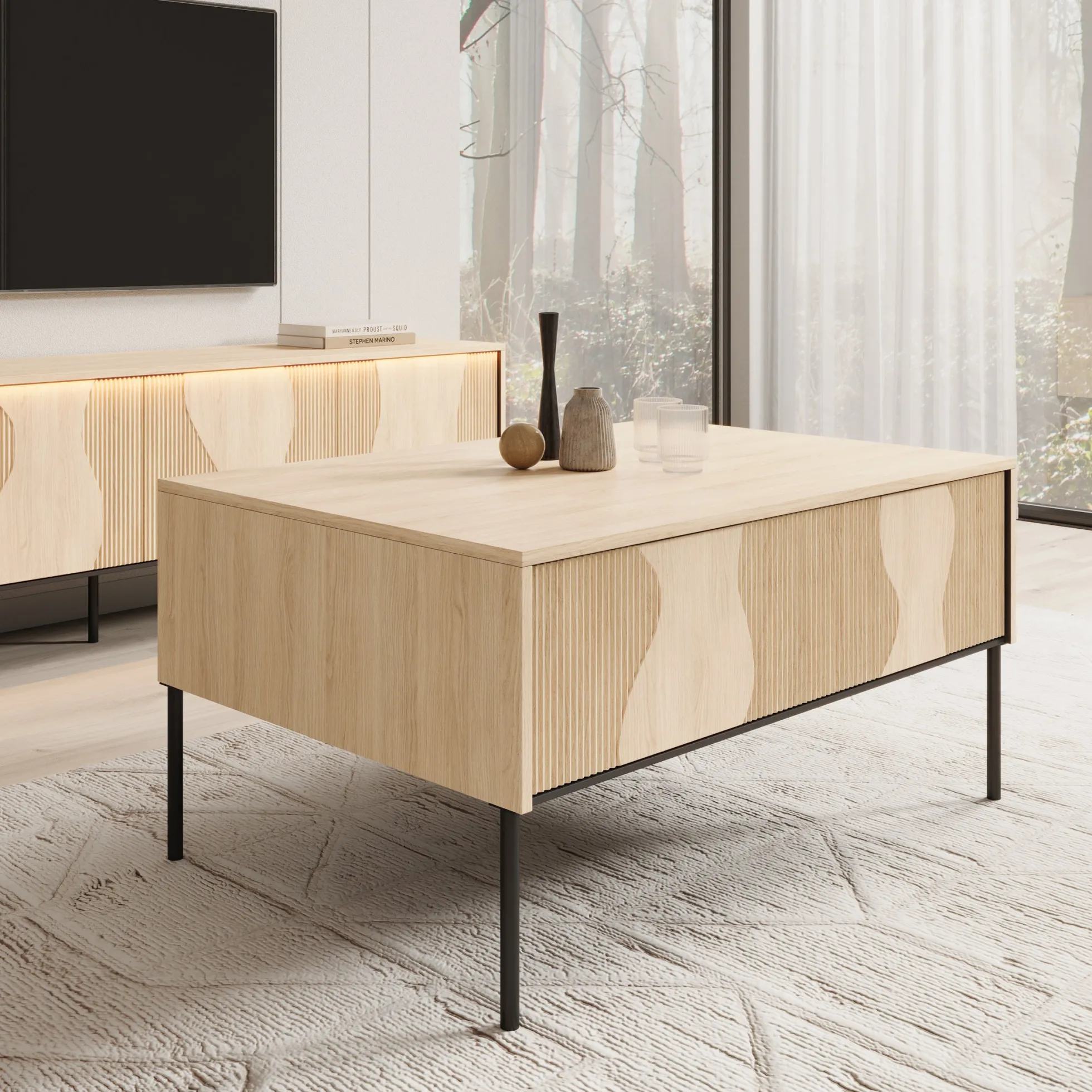 Fontello - Salontafel met opbergruimte - Eikenpatroon - 100x70x51 cm