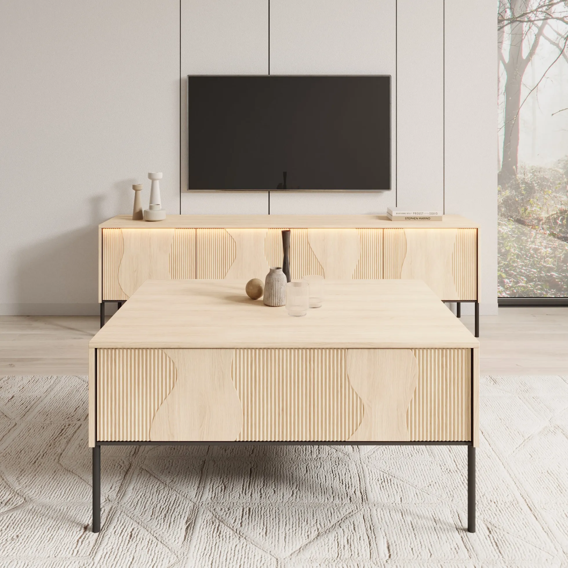 Fontello - Salontafel met opbergruimte - Eikenpatroon - 100x70x51 cm