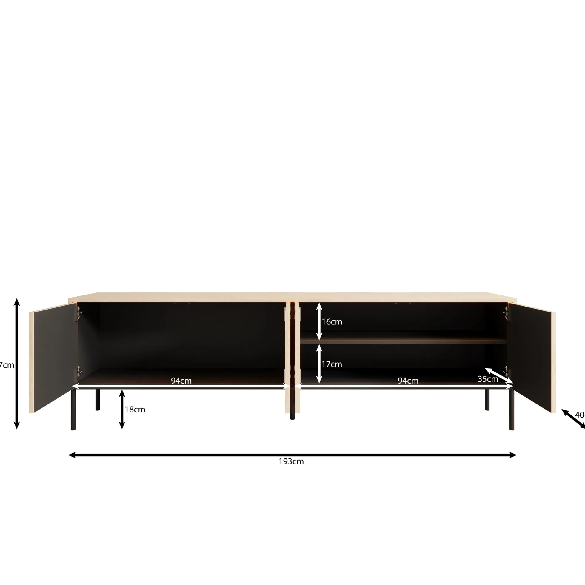 Fontello - TV-meubel met LED - Eikenpatroon - 193x40x57 cm