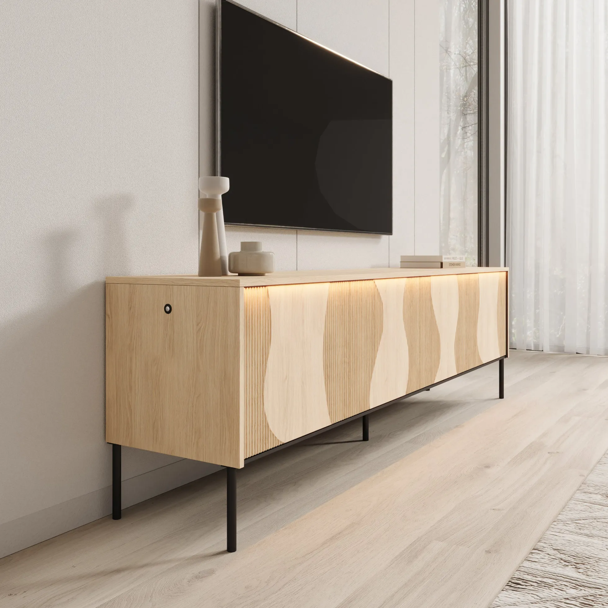Fontello - TV-meubel met LED - Eikenpatroon - 193x40x57 cm