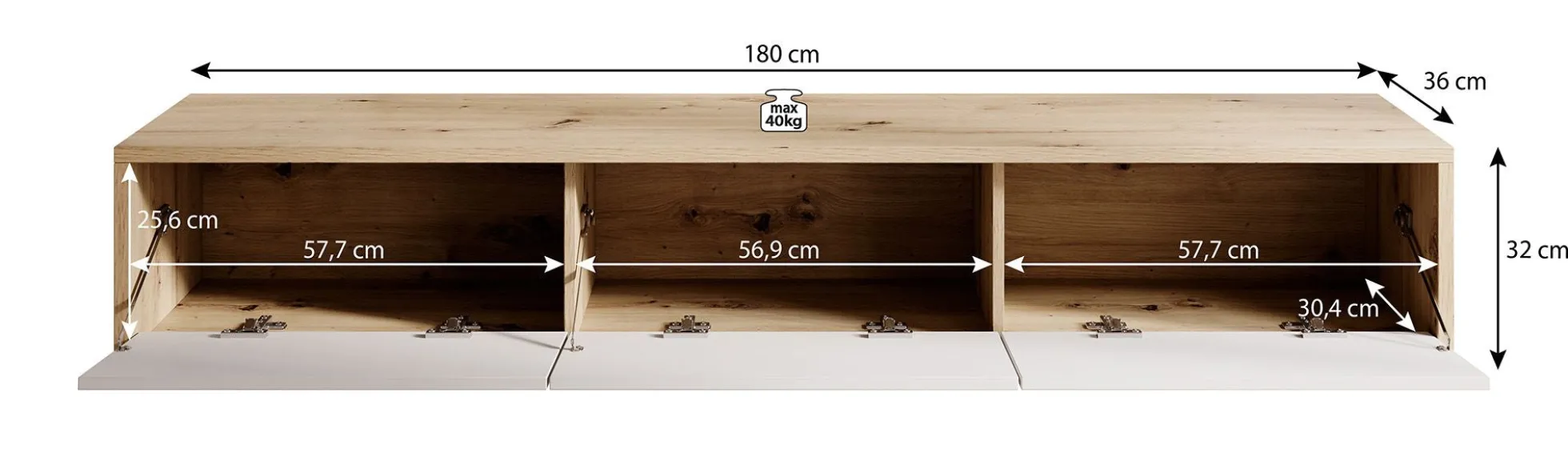 Fortunato - TV-Meubel - Antraciet/eiken - 180 cm