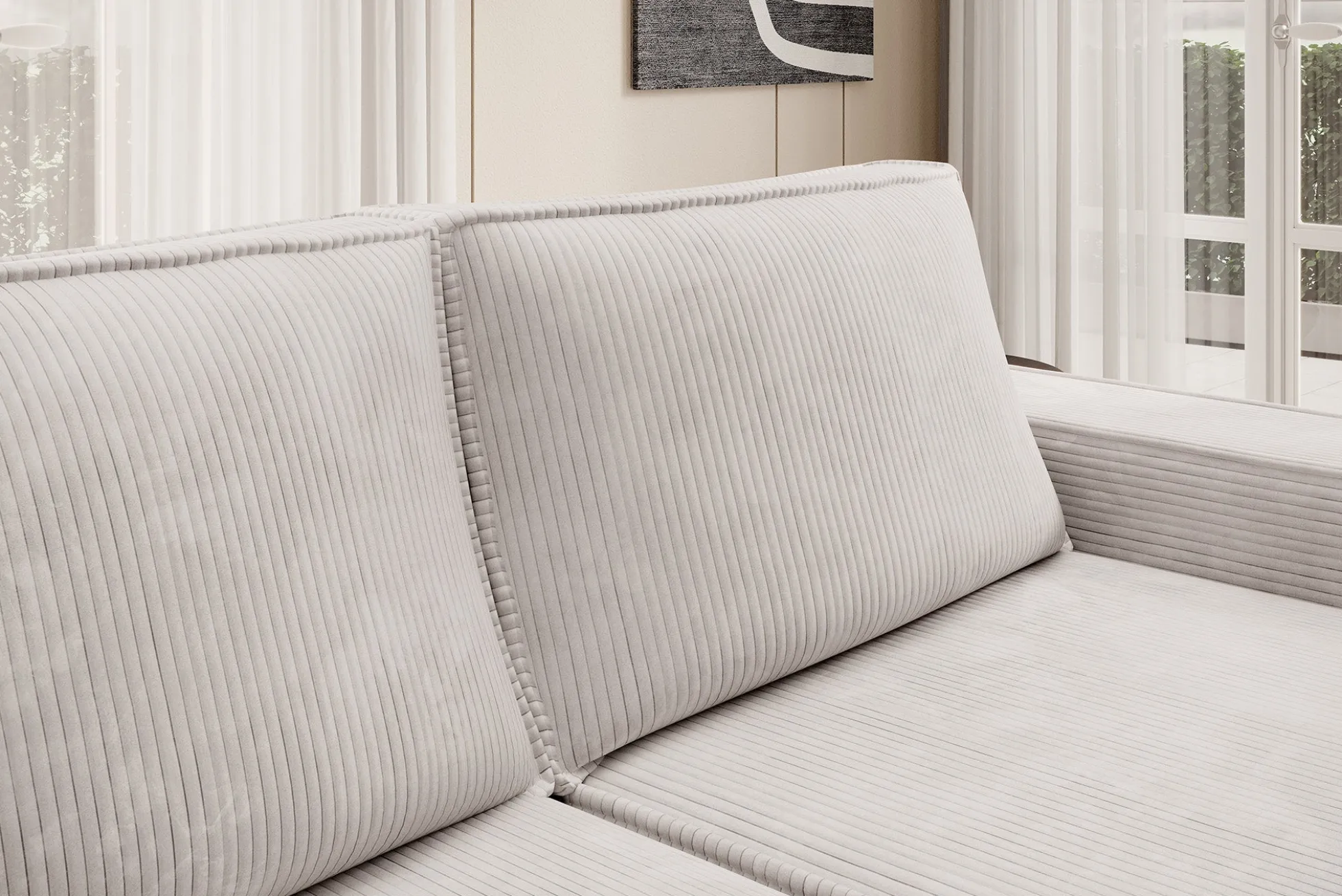 Foster - Hoekbank - Beige Ribstof - Rechts