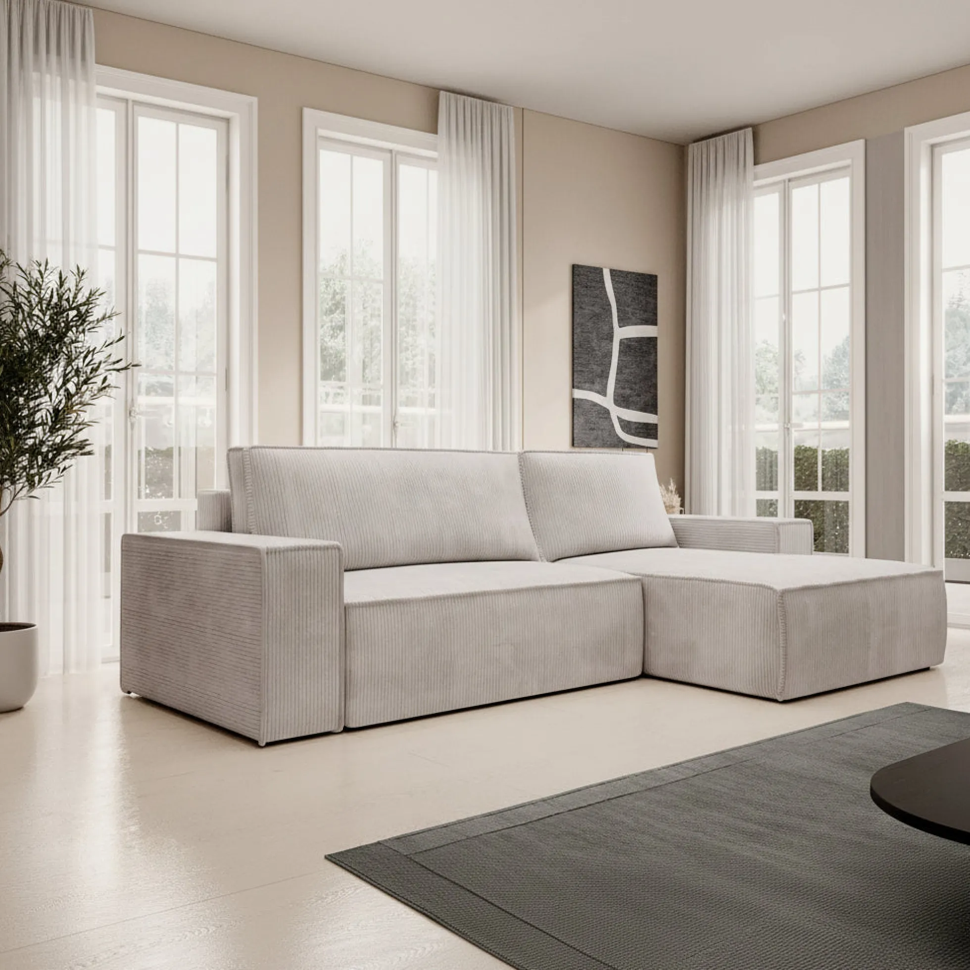 Foster - Hoekbank - Beige Ribstof - Rechts