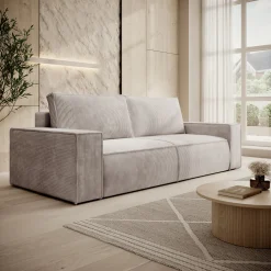 Foster - 3-zitsbank met slaapfunctie - Ribstof beige - 257x102x85 cm