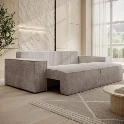 Foster - 3-zitsbank met slaapfunctie - Ribstof beige - 257x102x85 cm